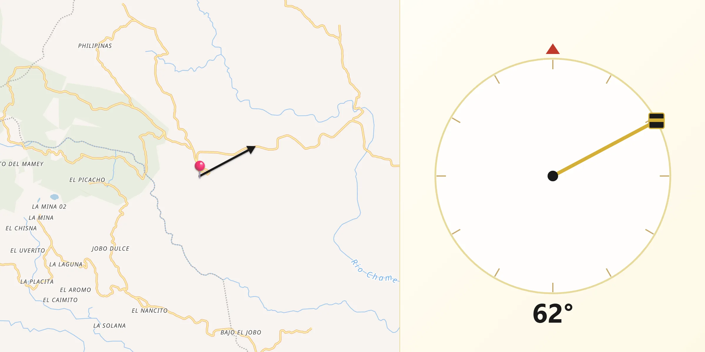 Dirección de la Qibla desde Sorá