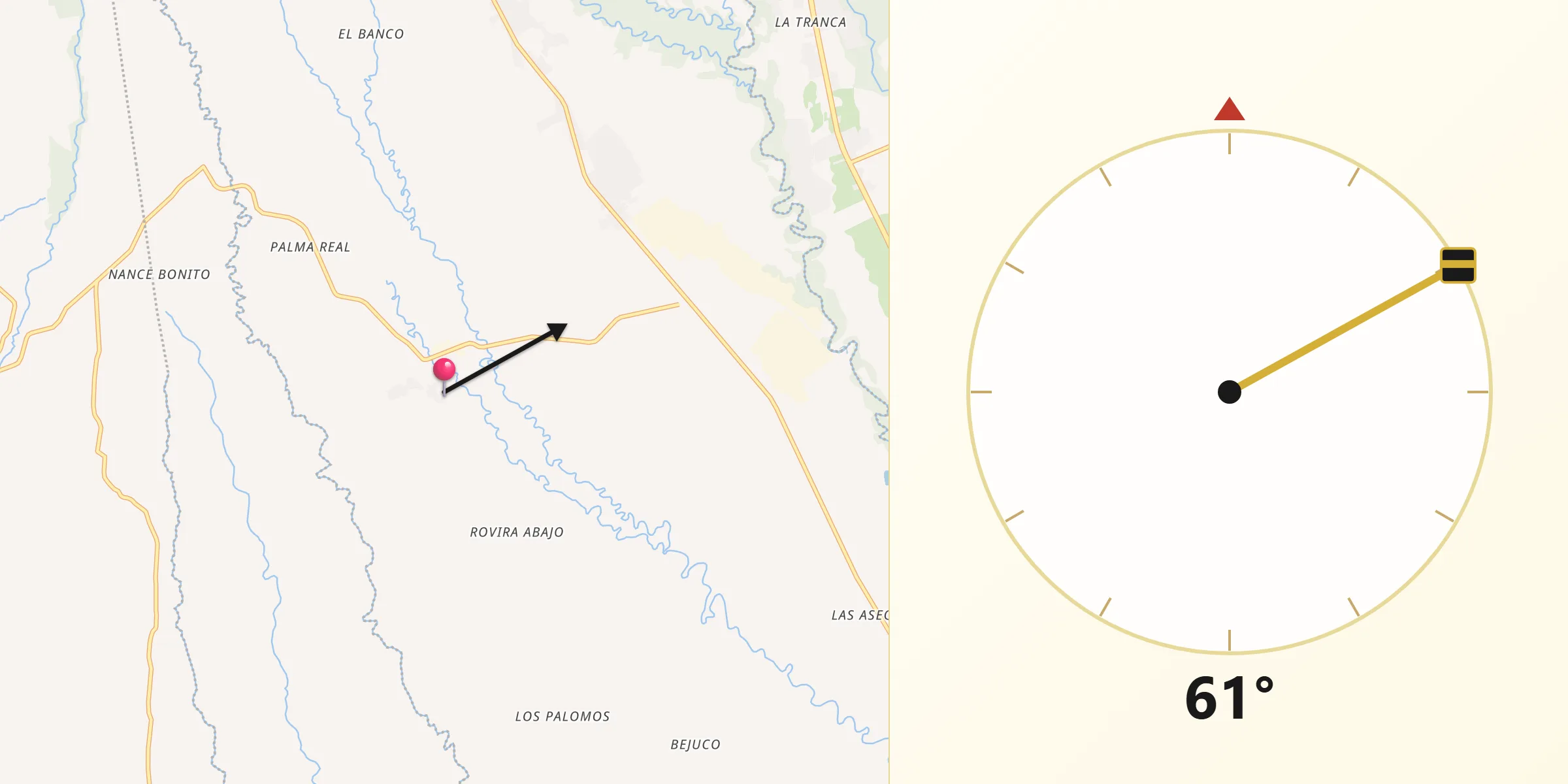 Dirección de la Qibla desde Rovira Arriba