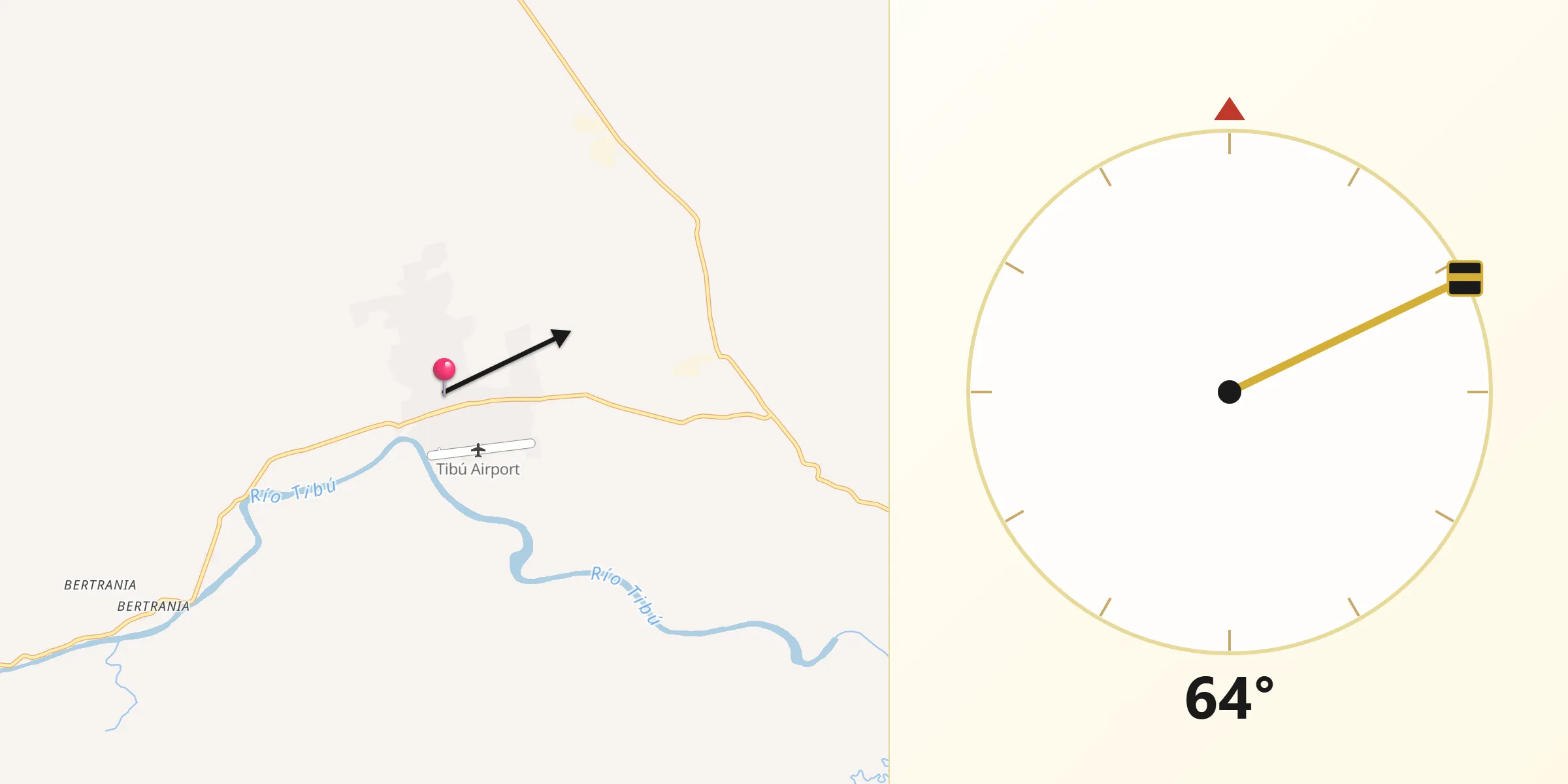 Dirección de la Qibla desde Tibú