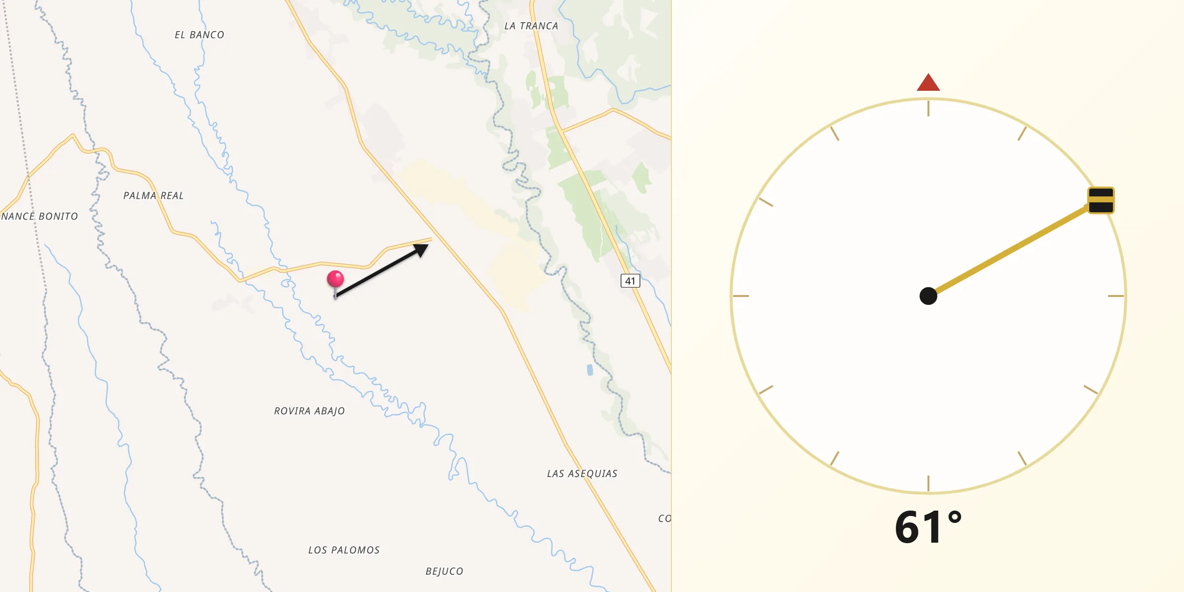 Dirección de la Qibla desde Potrerillos Abajo