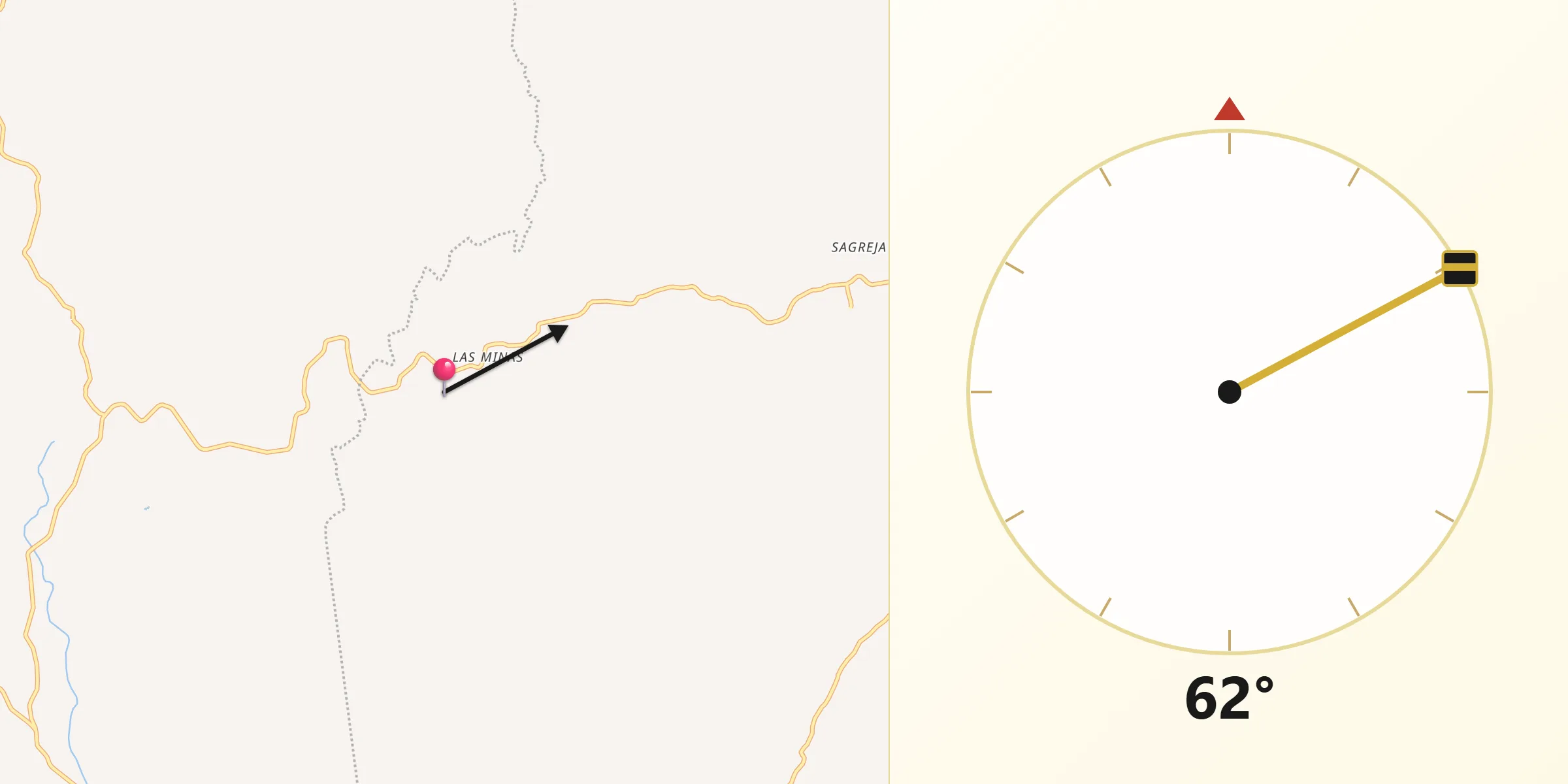 Dirección de la Qibla desde Las Minas