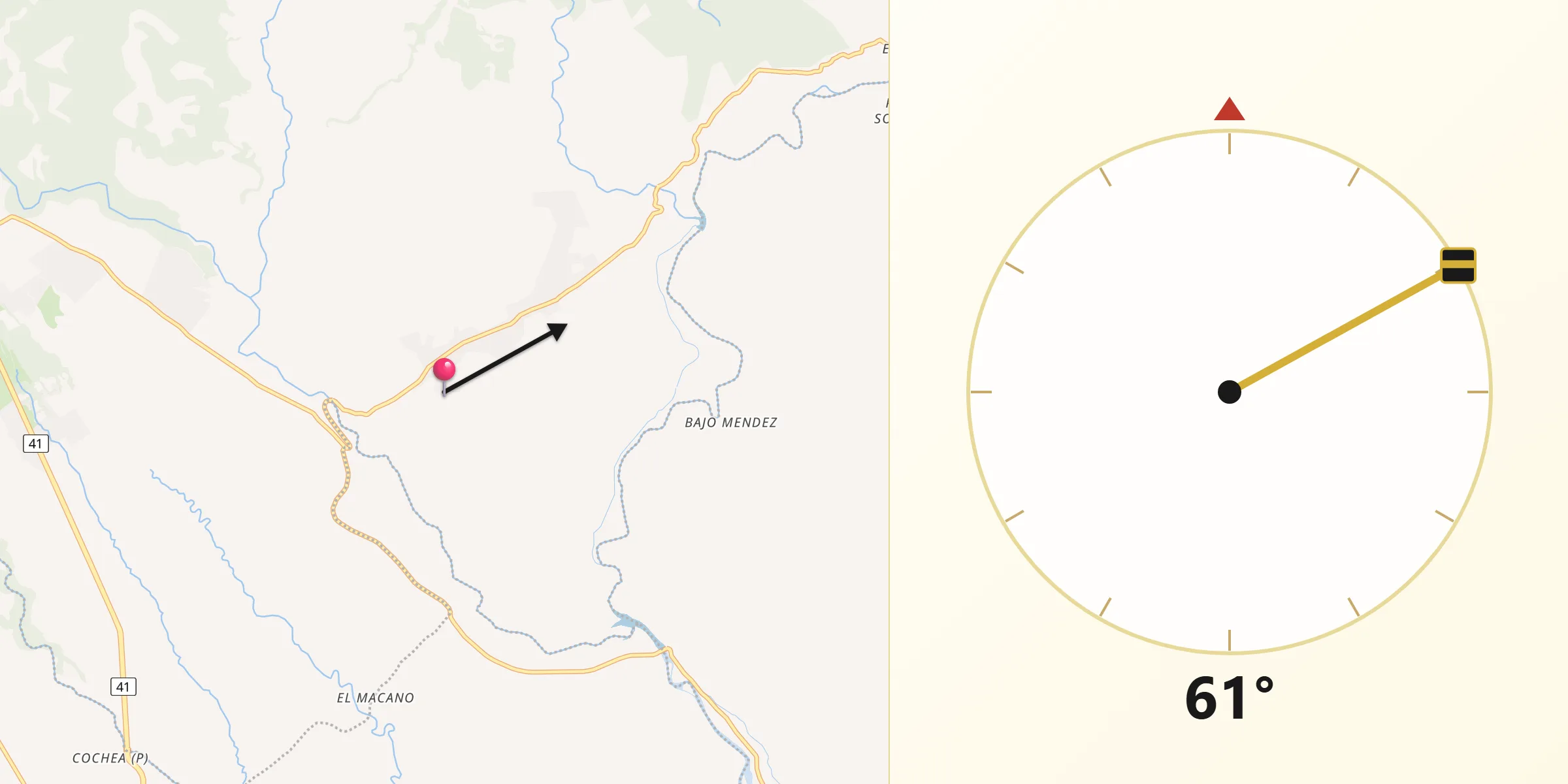 Dirección de la Qibla desde Caldera