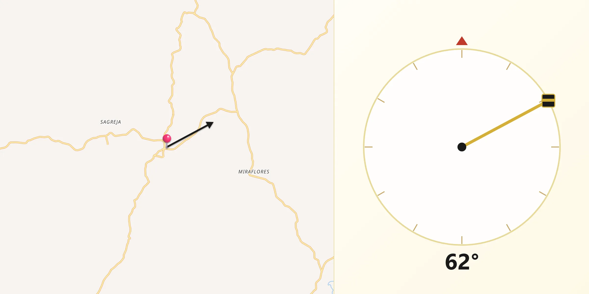Dirección de la Qibla desde Toabré