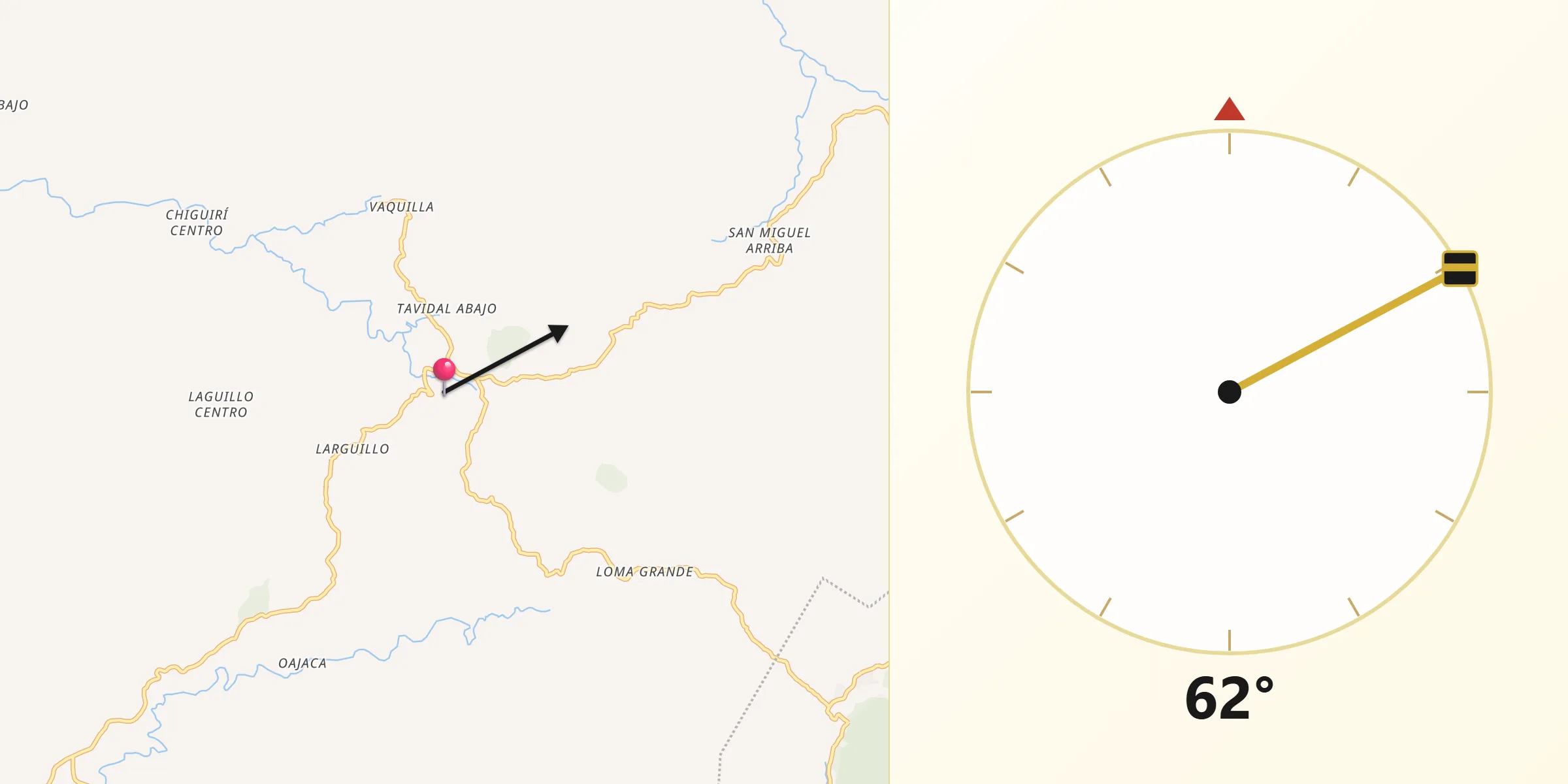 Dirección de la Qibla desde Chiguirí Arriba