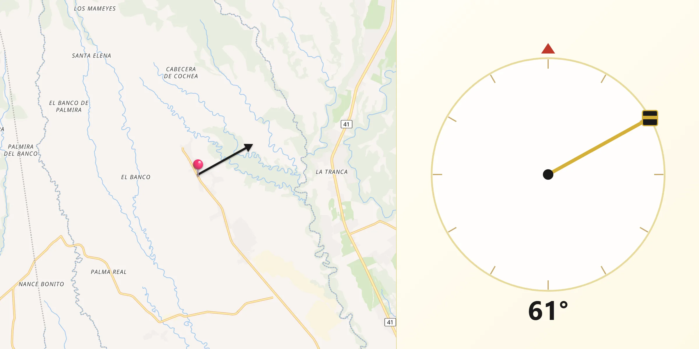Dirección de la Qibla desde Potrerillos Arriba