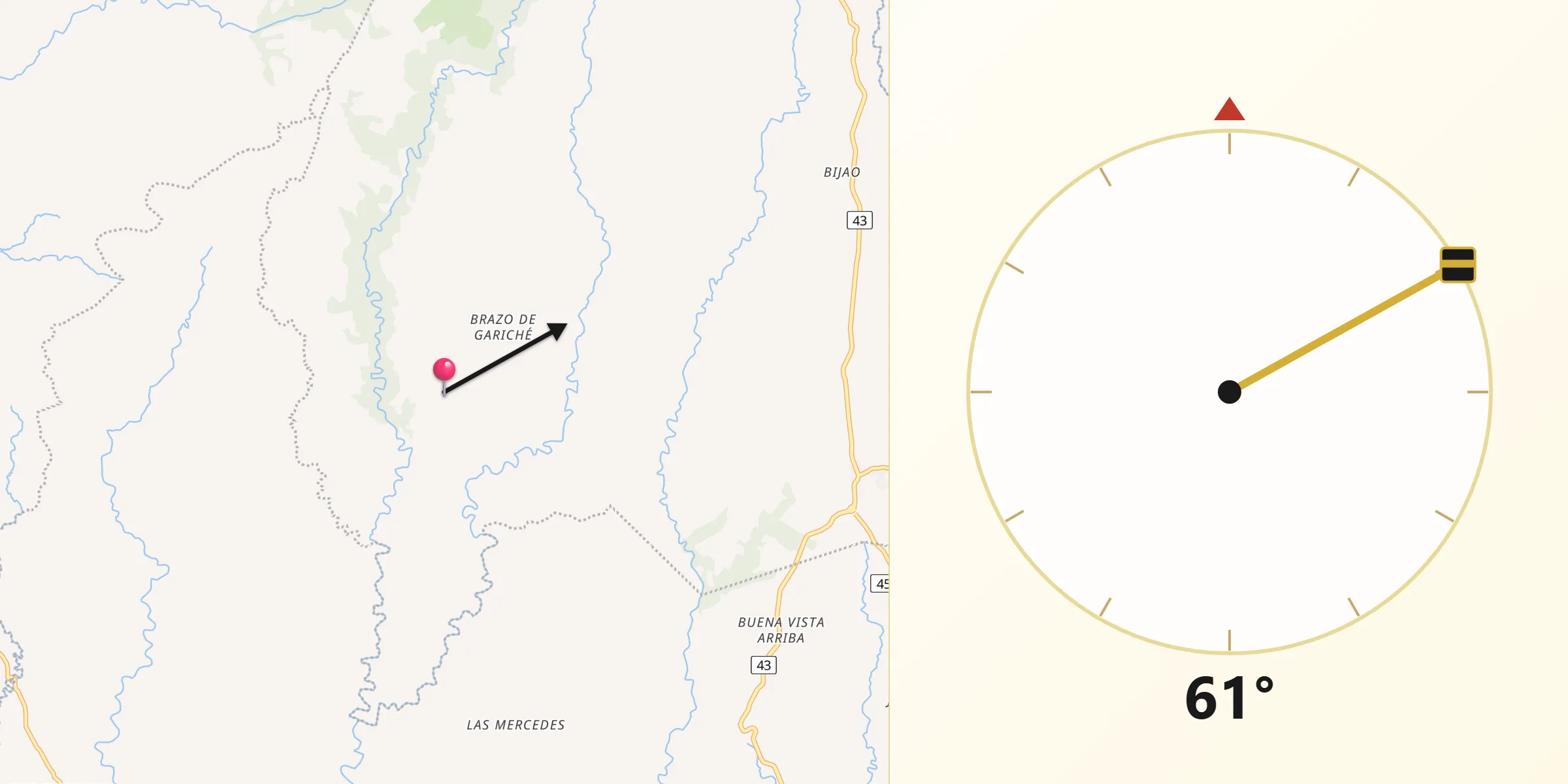 Dirección de la Qibla desde Distrito de Bugaba