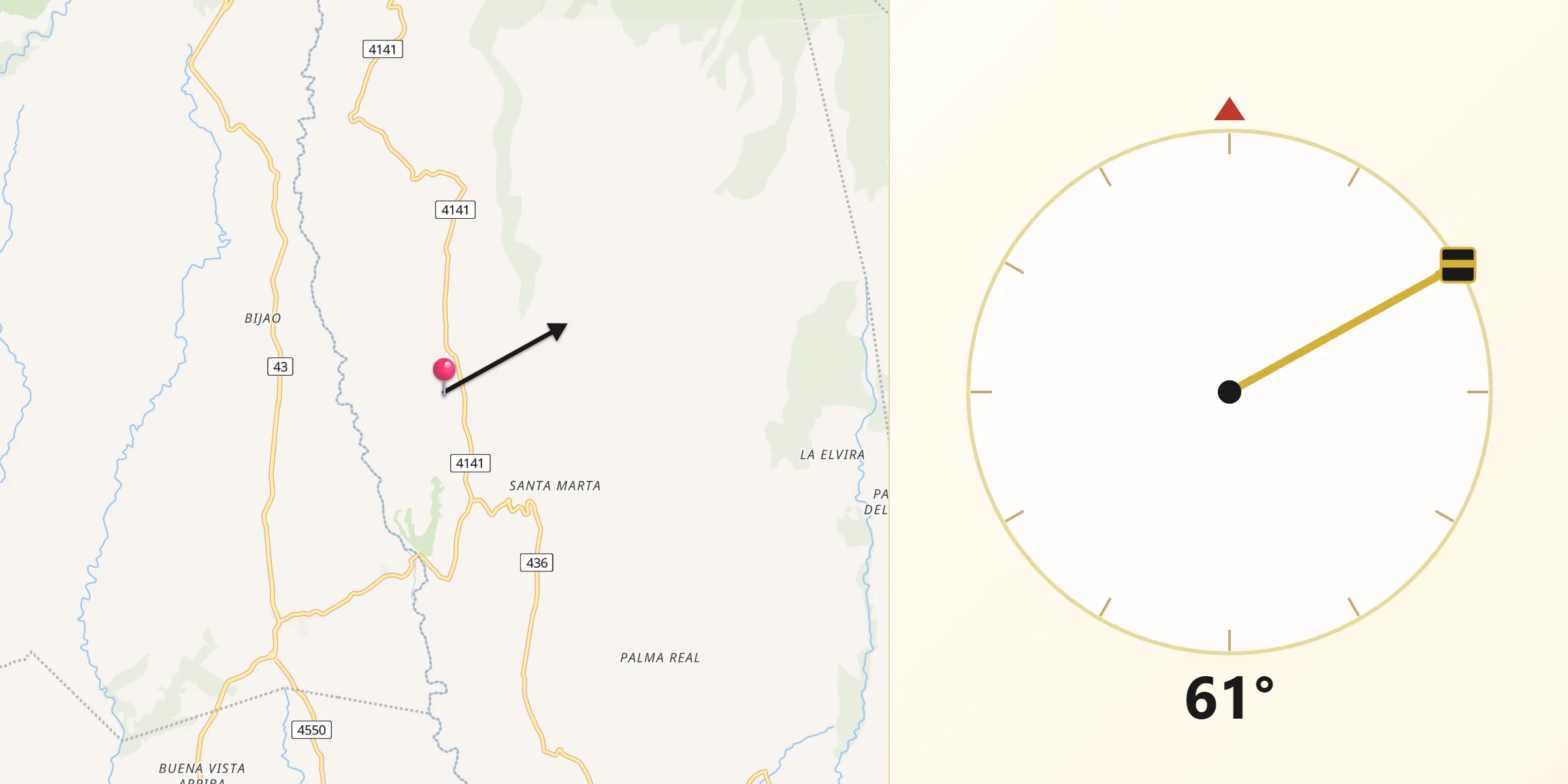 Dirección de la Qibla desde Cordillera