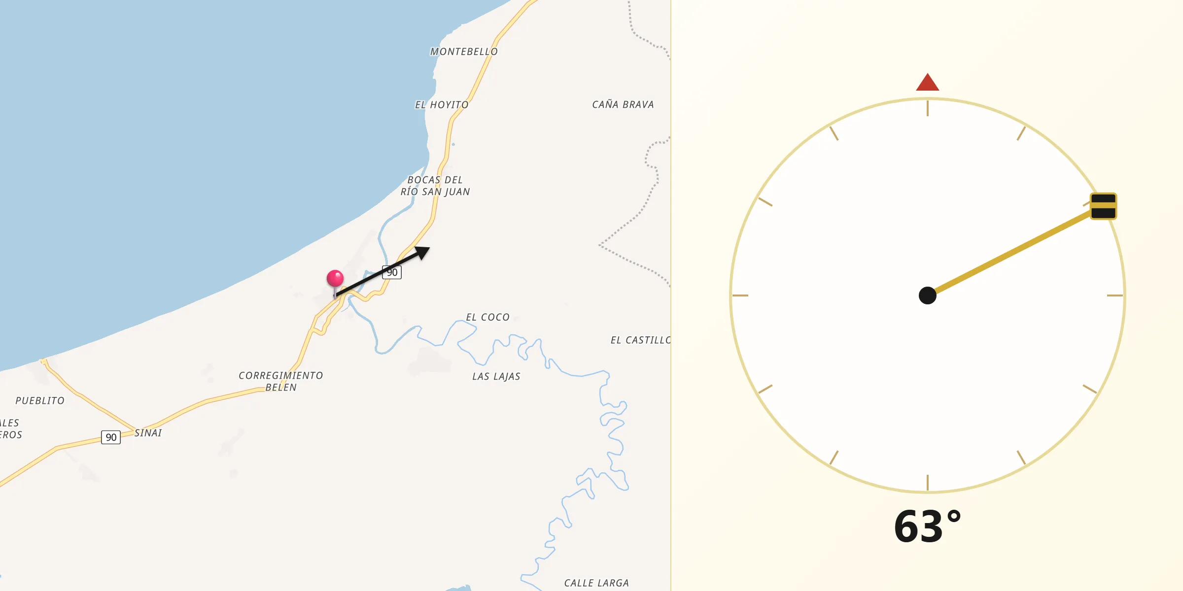 Dirección de la Qibla desde San Juan de Urabá