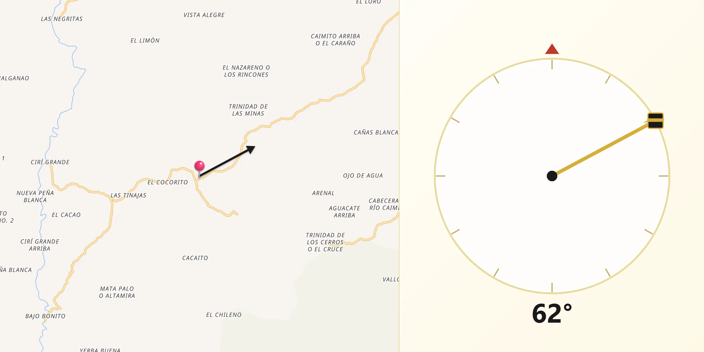 Dirección de la Qibla desde El Cacao