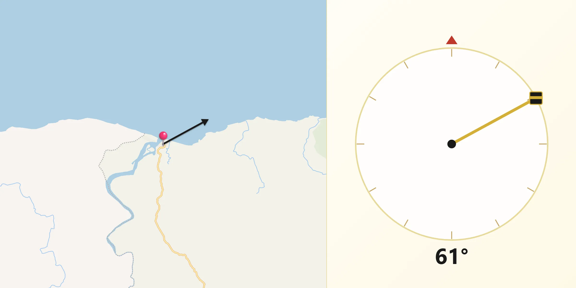 Dirección de la Qibla desde Calovébora