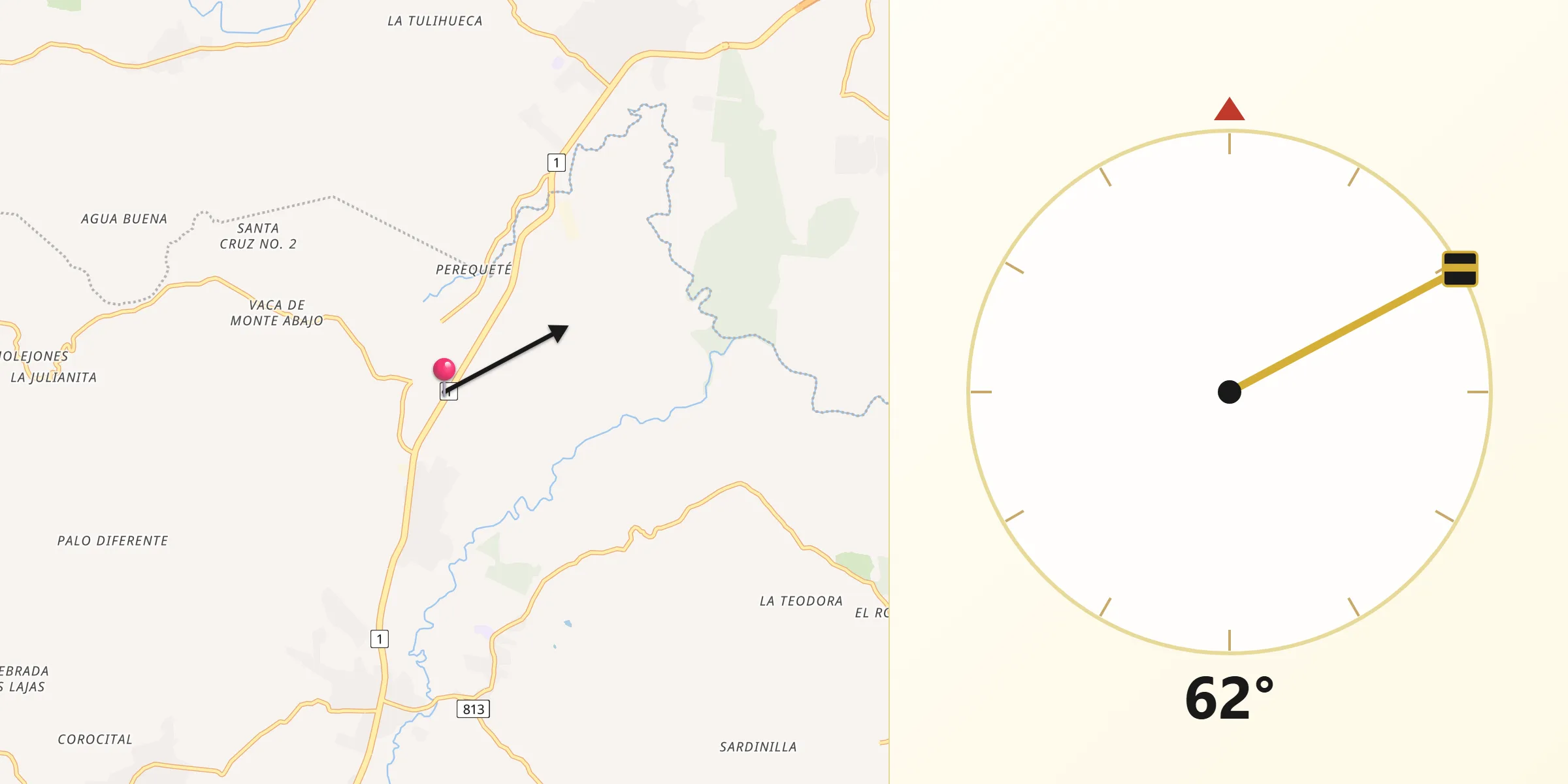 Dirección de la Qibla desde Villa Carmen