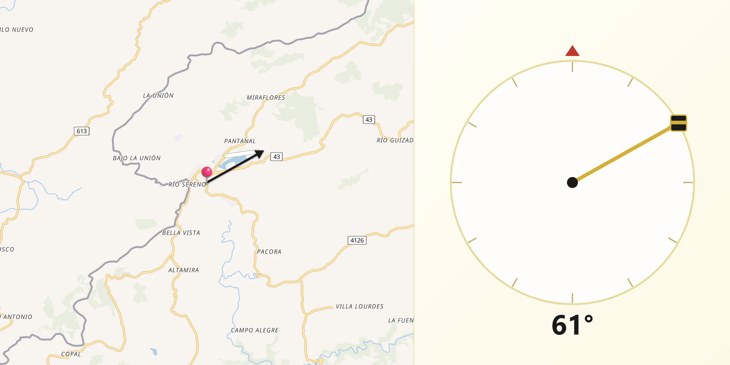 Dirección de la Qibla desde Río Sereno