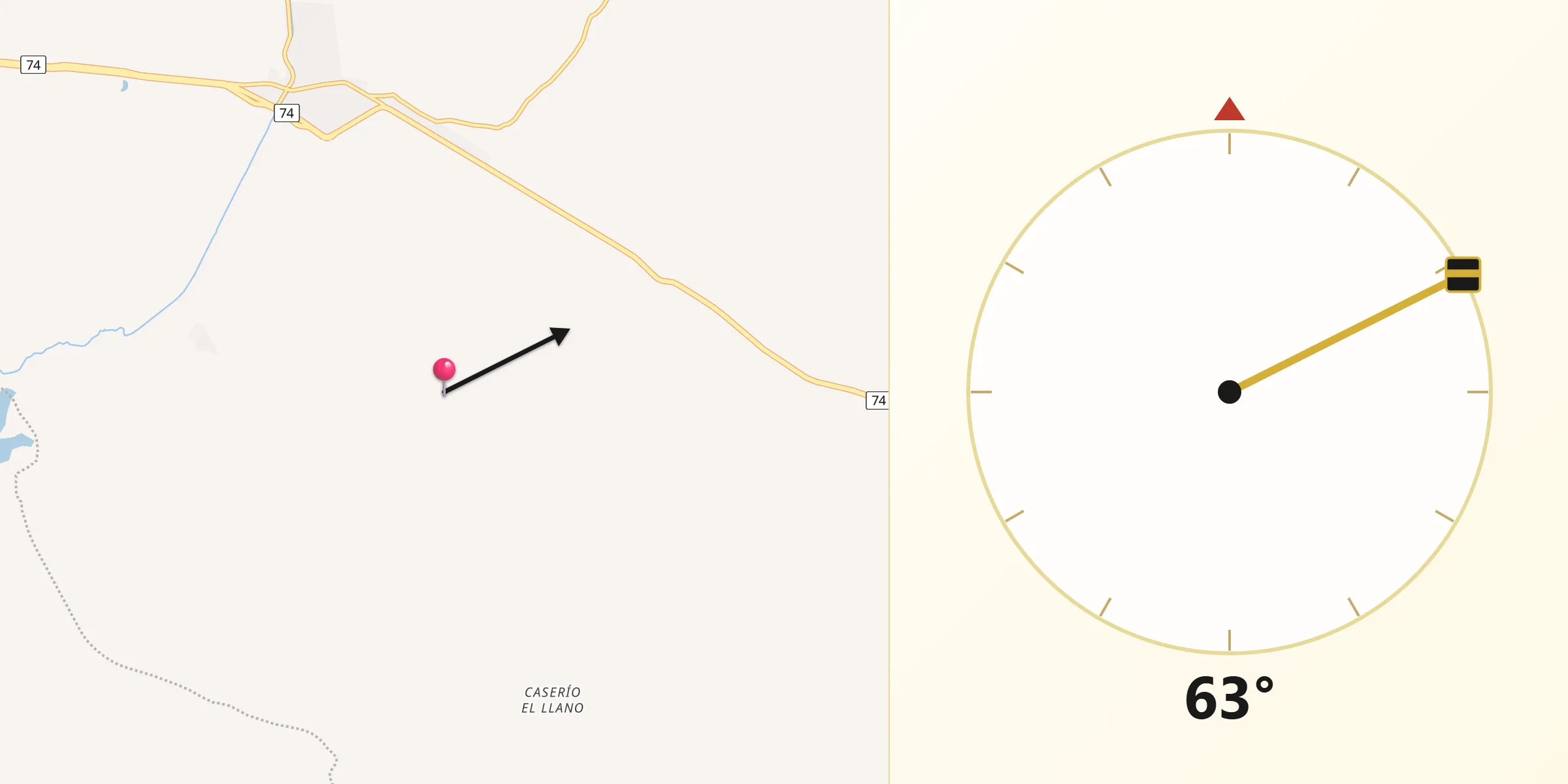 Dirección de la Qibla desde Ciénaga de Oro