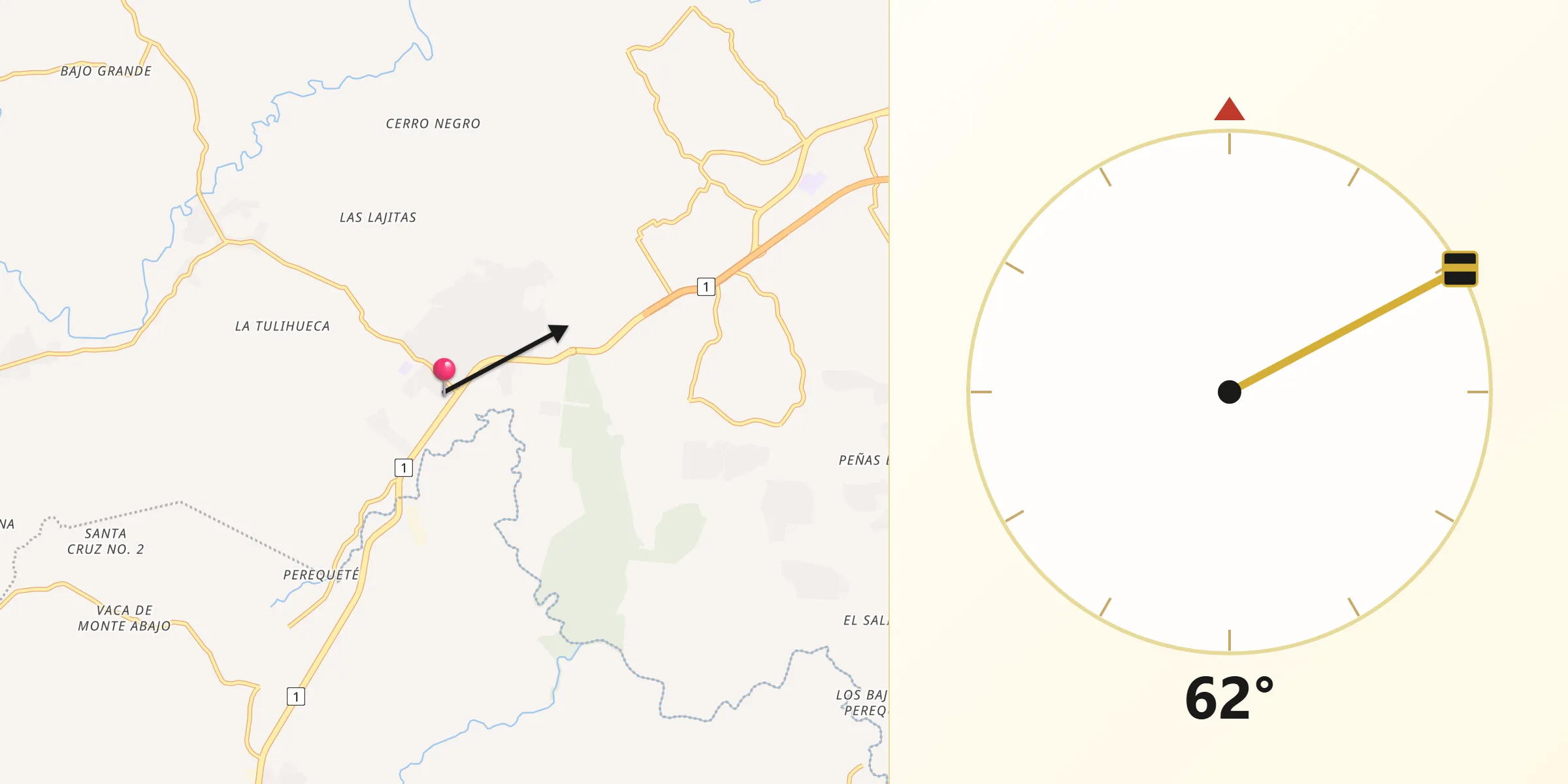 Dirección de la Qibla desde El Espino