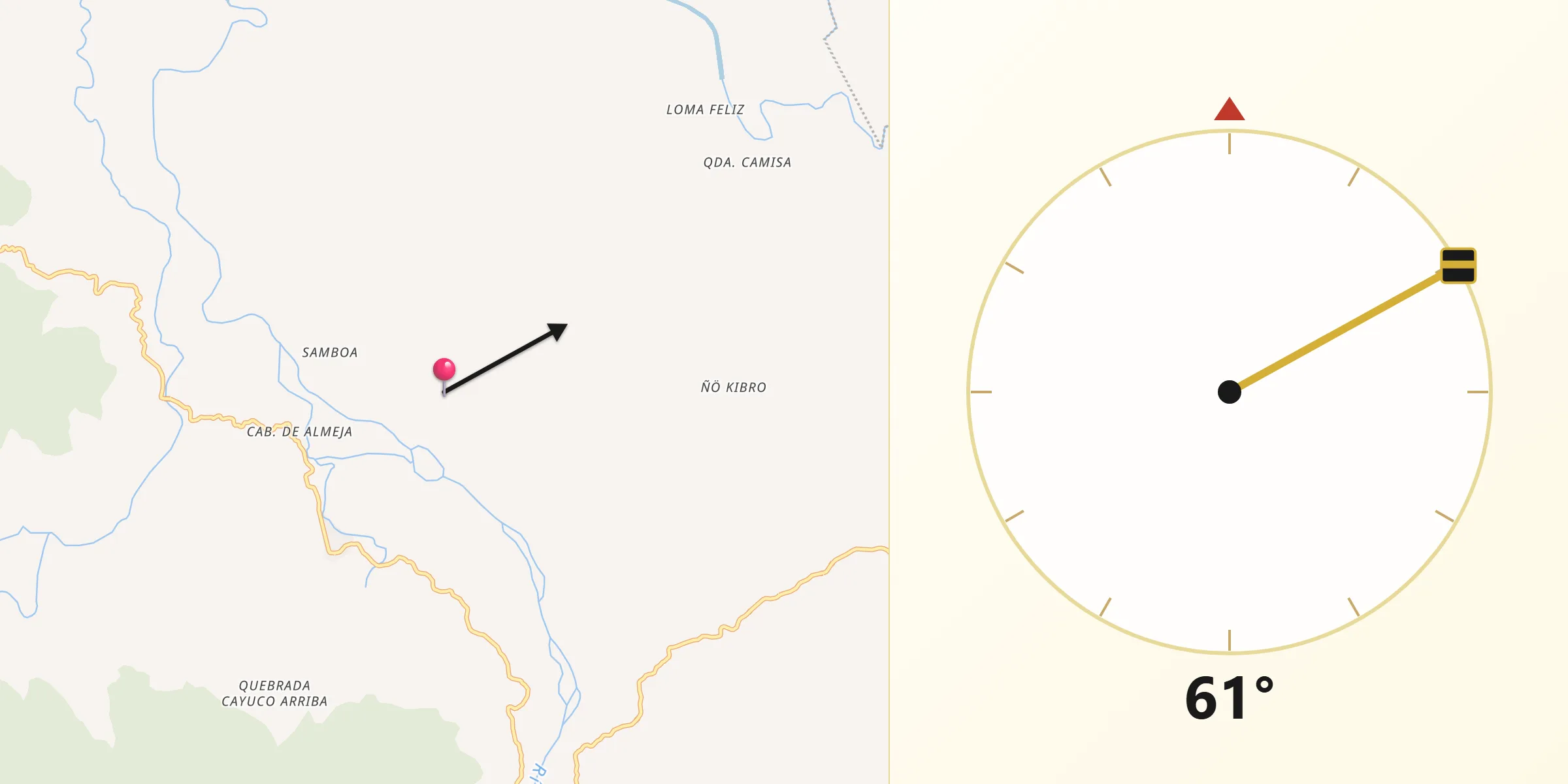 Dirección de la Qibla desde Quebrada Tula