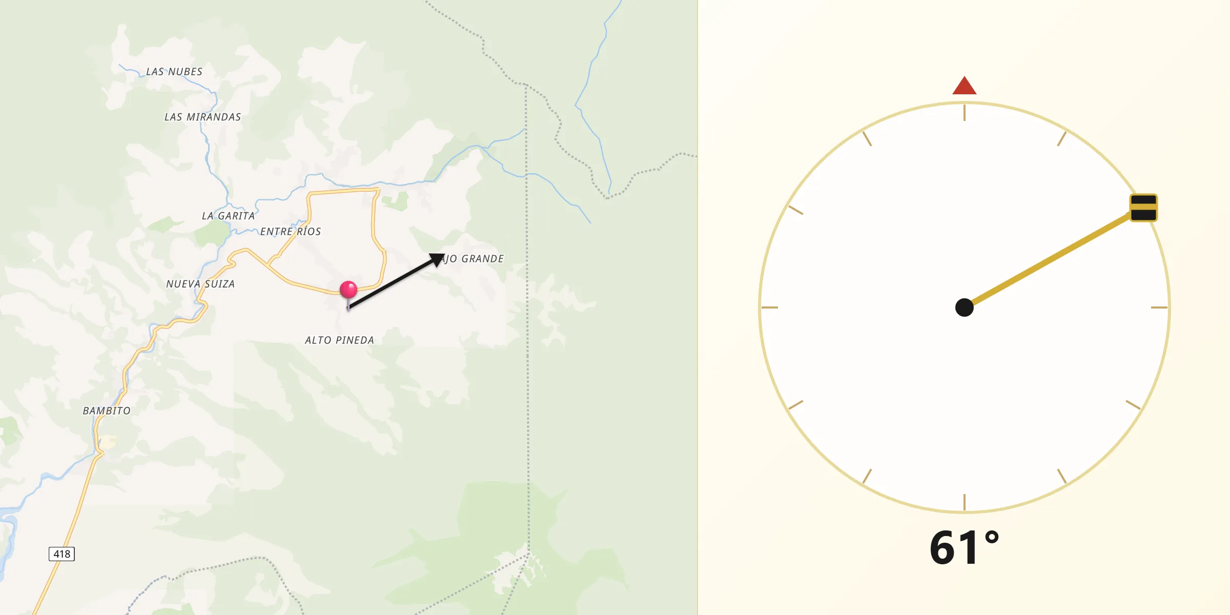 Dirección de la Qibla desde Cerro Punta