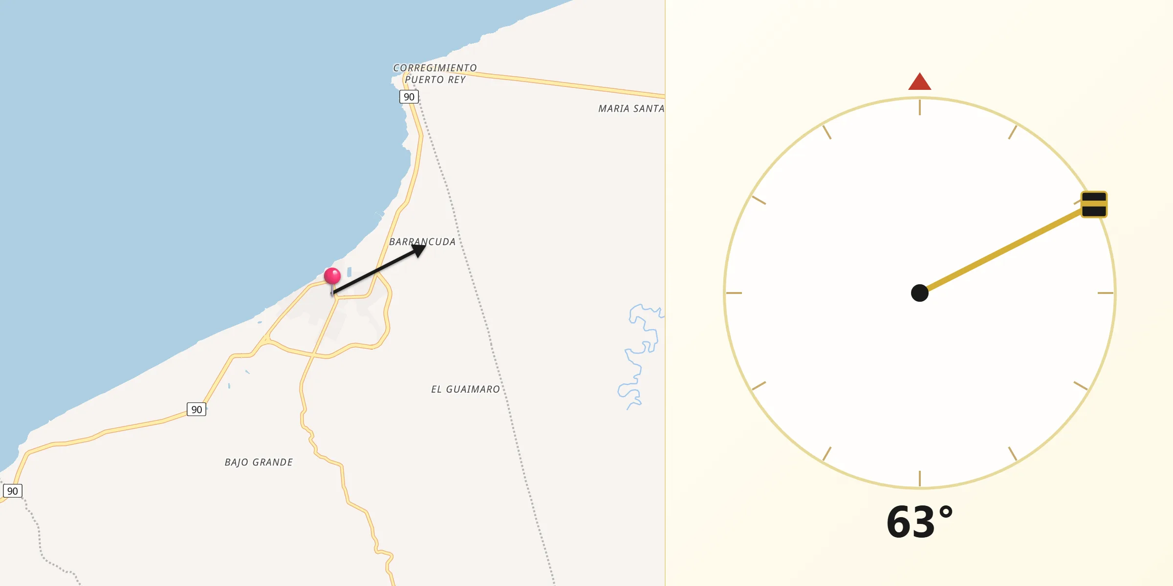 Dirección de la Qibla desde Arboletes