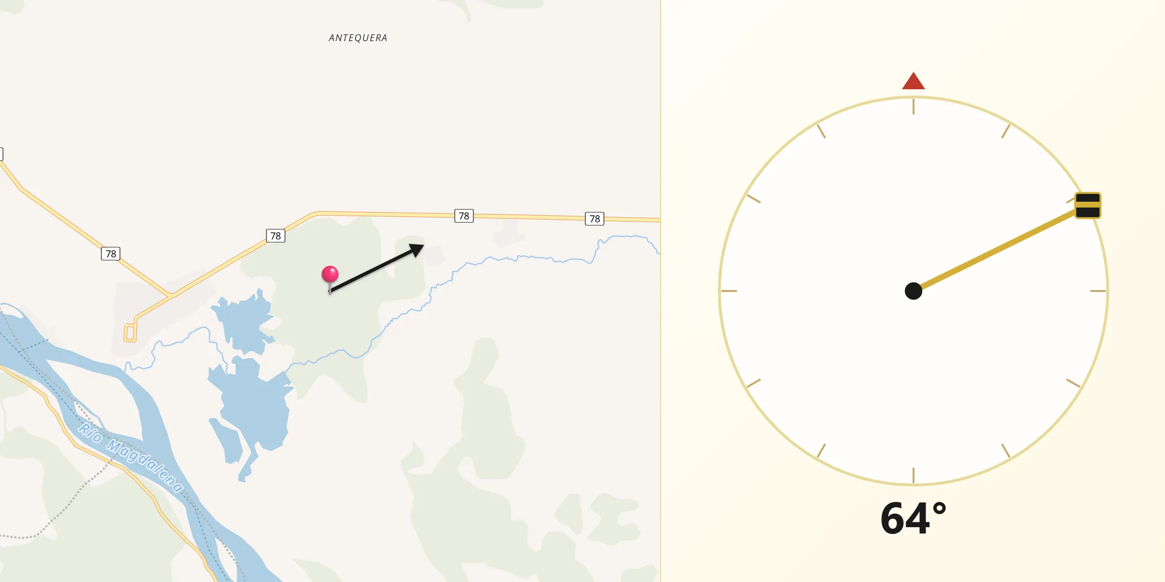Dirección de la Qibla desde Tamalameque