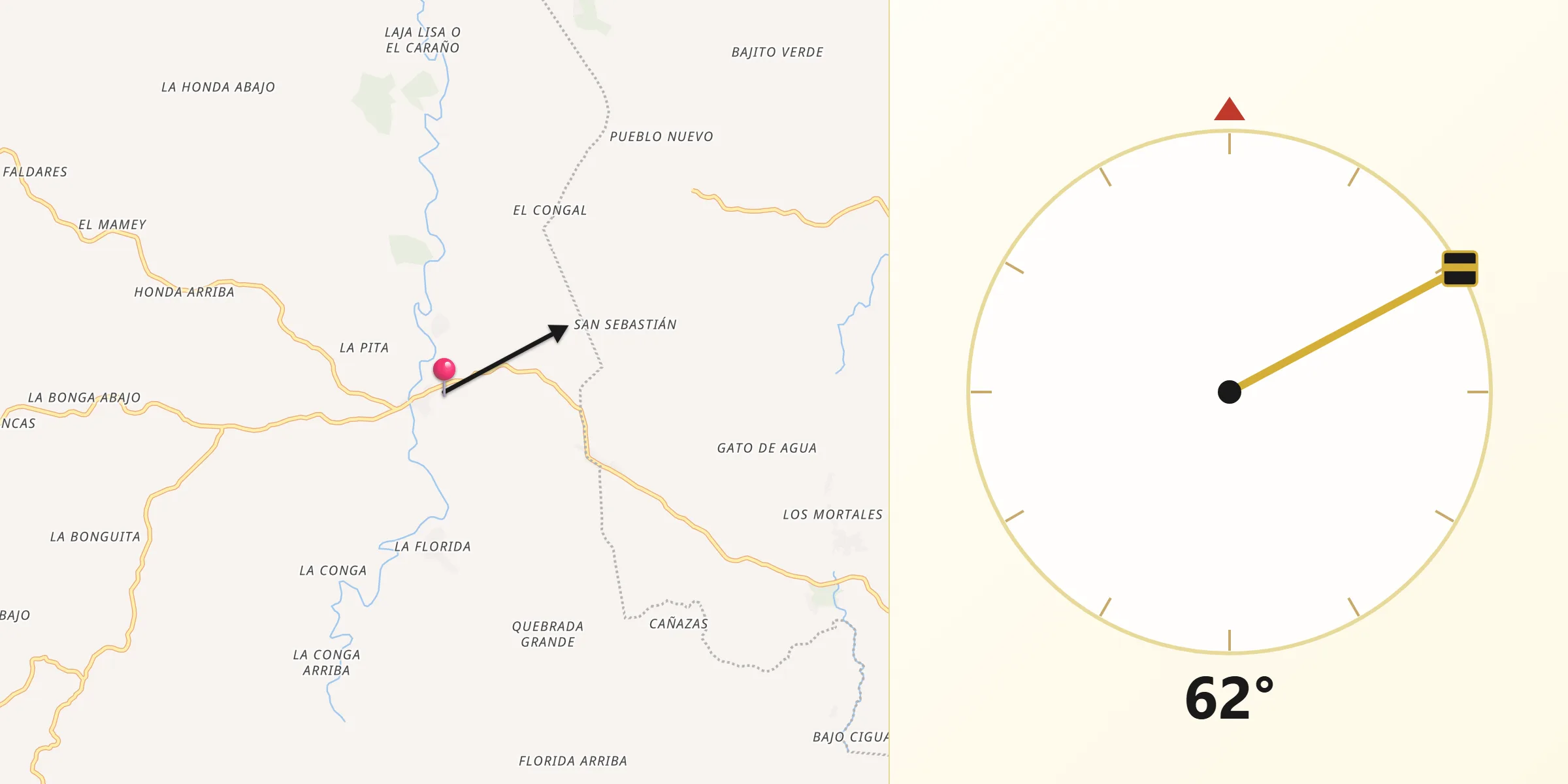 Dirección de la Qibla desde Nueva Arenosa
