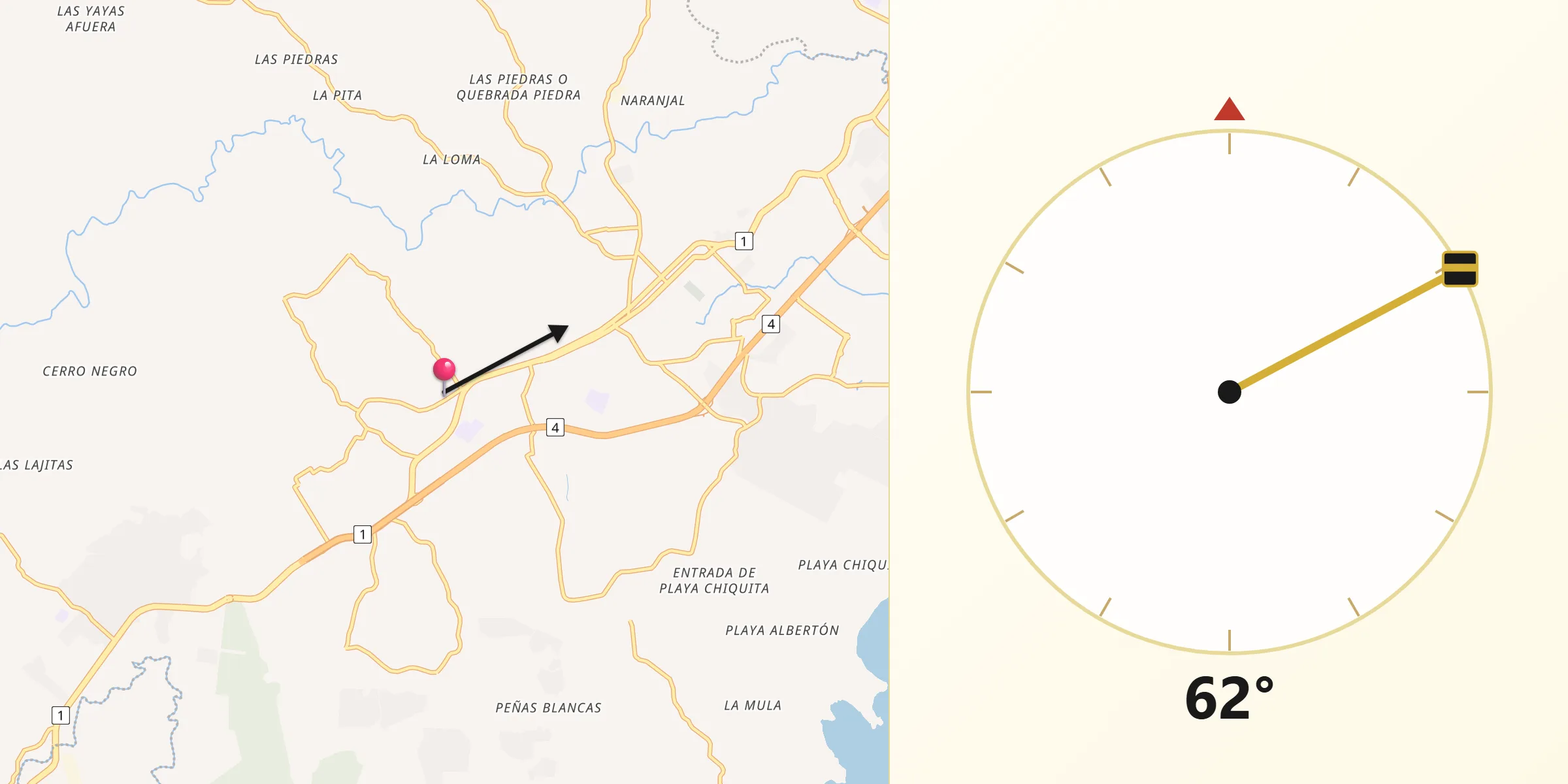 Dirección de la Qibla desde El Coco