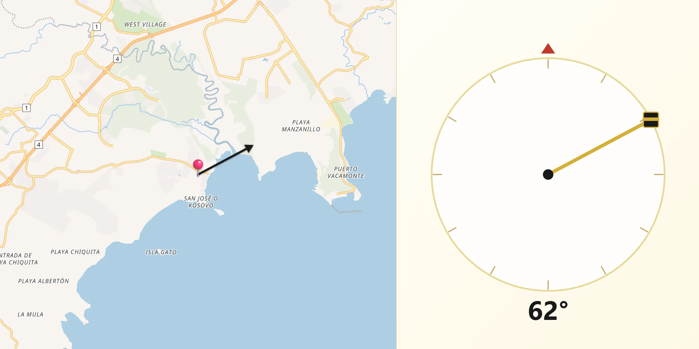 Dirección de la Qibla desde Puerto Caimito