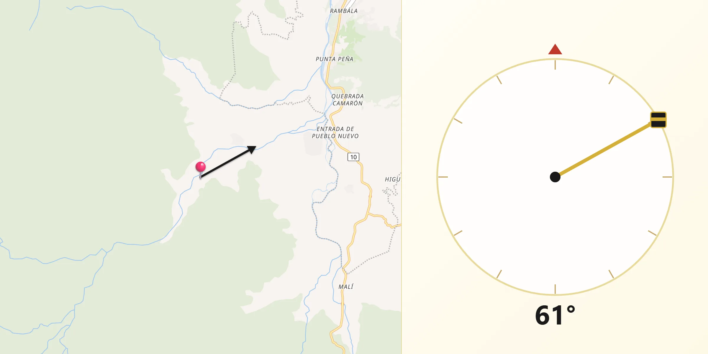 Dirección de la Qibla desde Pueblo Nuevo