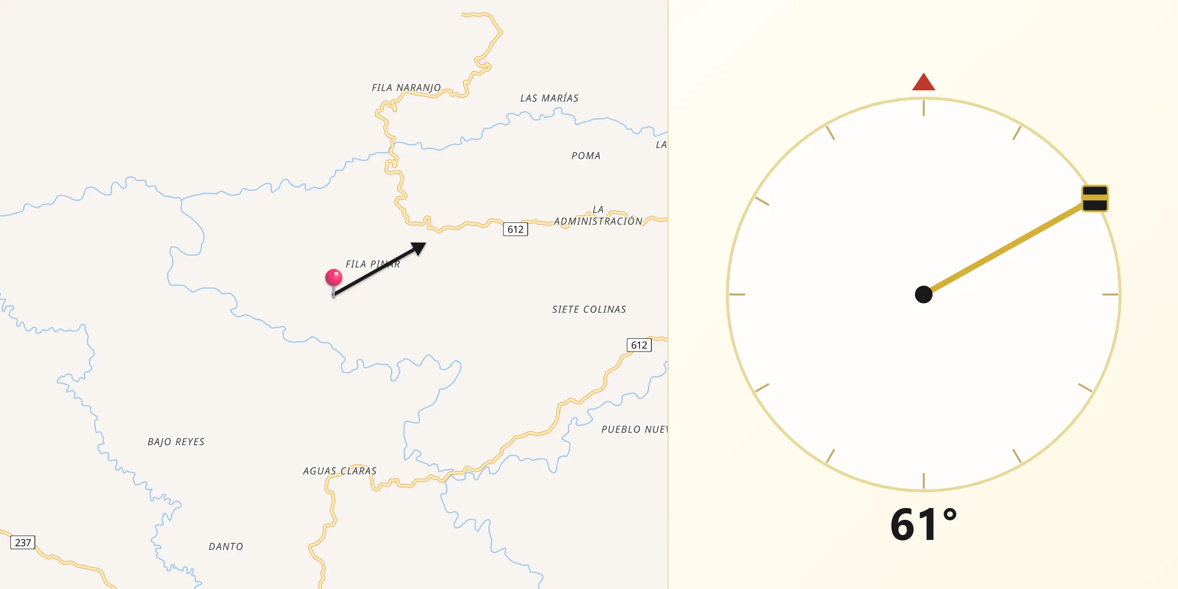 Dirección de la Qibla desde Coto Brus