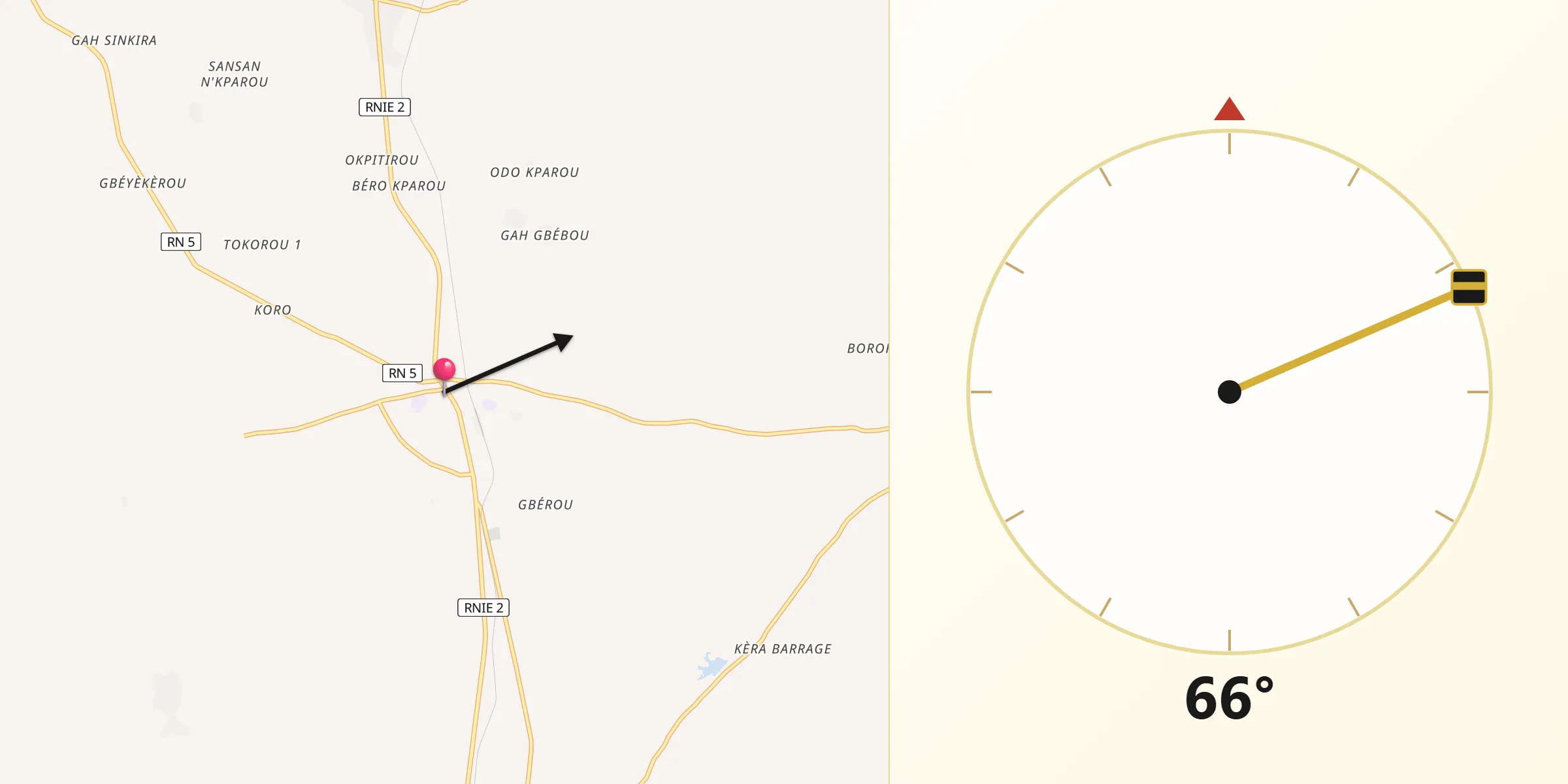 Direction vers la Qibla depuis Tchaourou