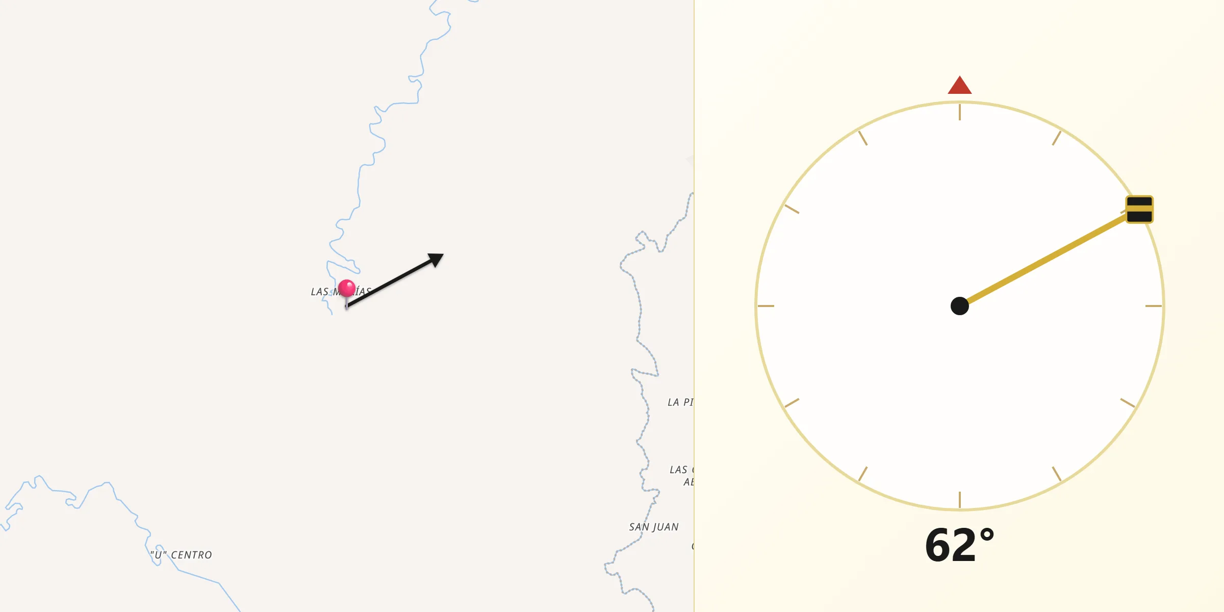 Dirección de la Qibla desde Las Marias