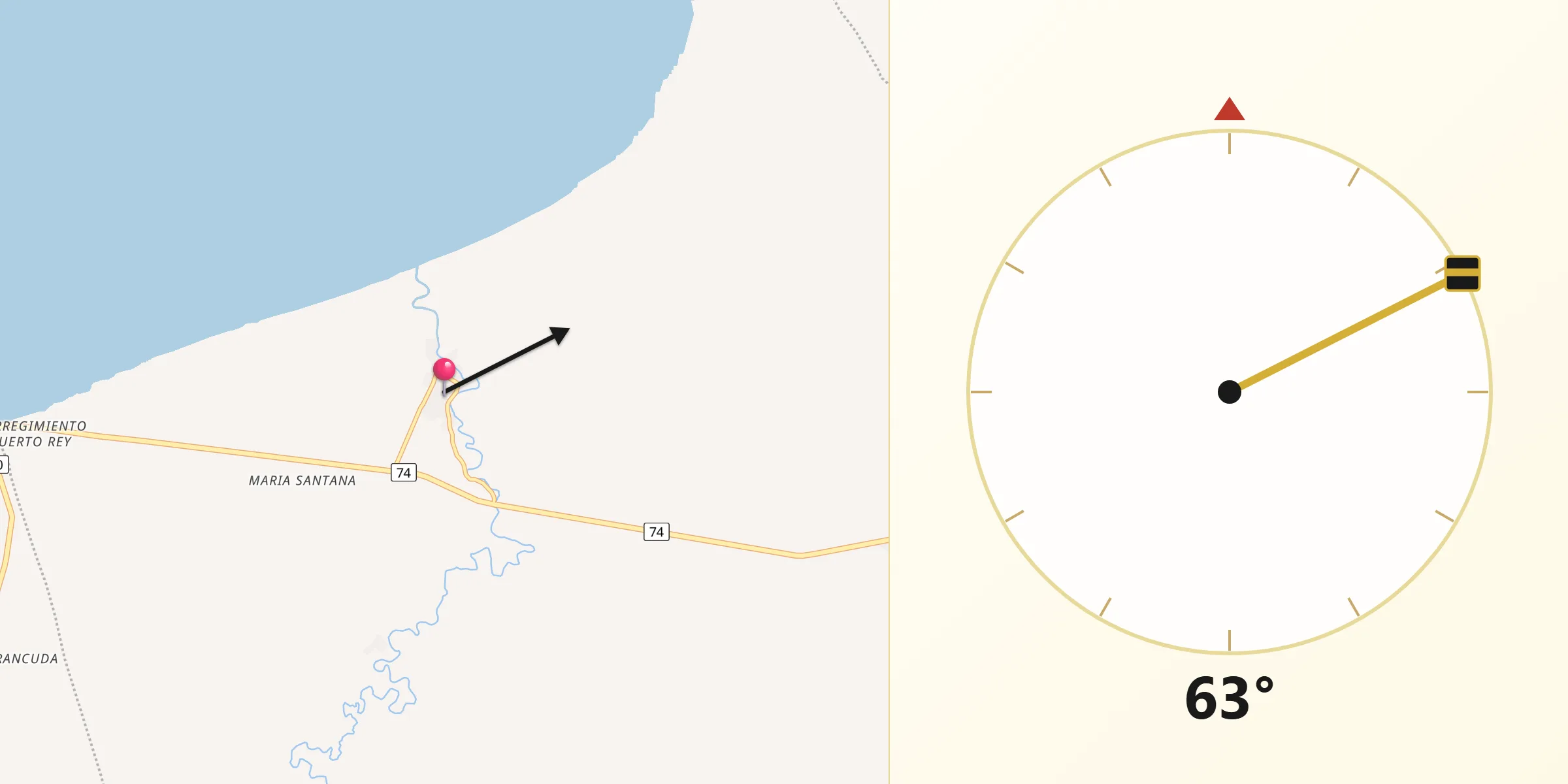 Dirección de la Qibla desde Los Córdobas
