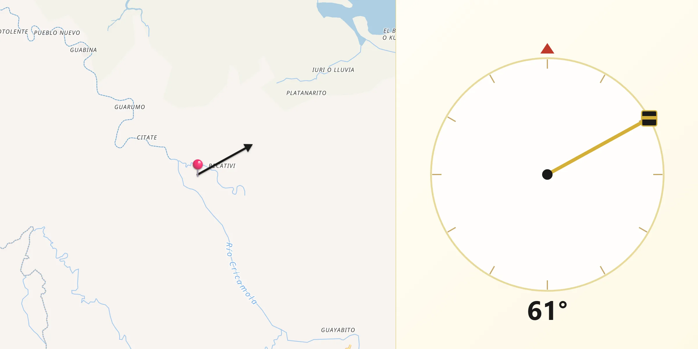 Dirección de la Qibla desde Kankintú