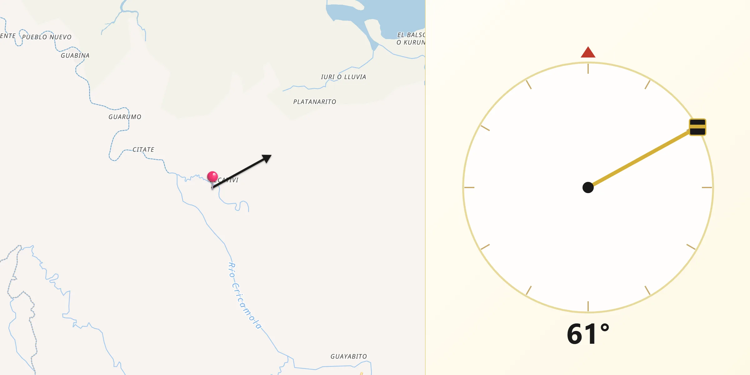 Dirección de la Qibla desde Bisira