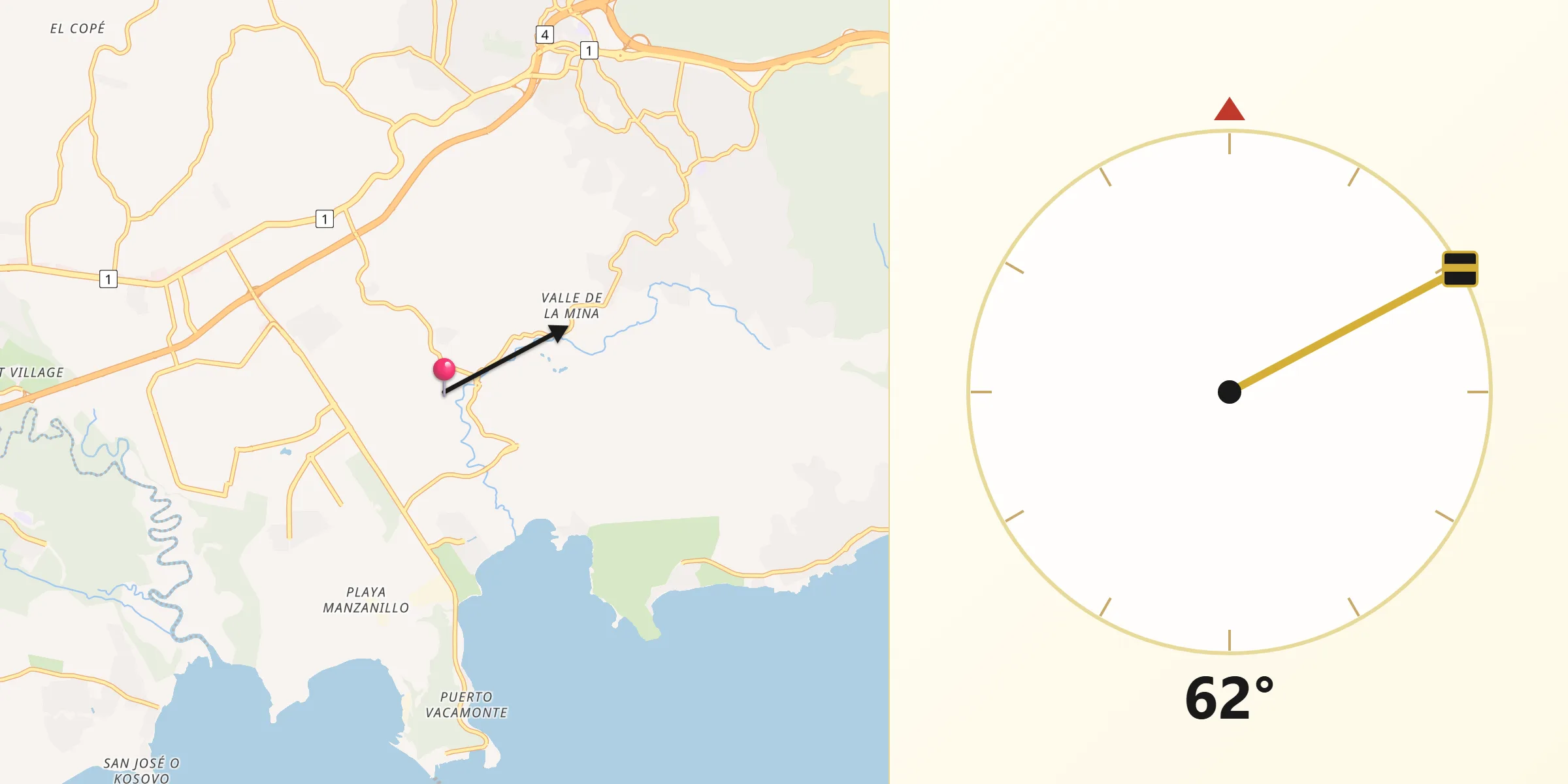 Dirección de la Qibla desde San Vicente de Bique