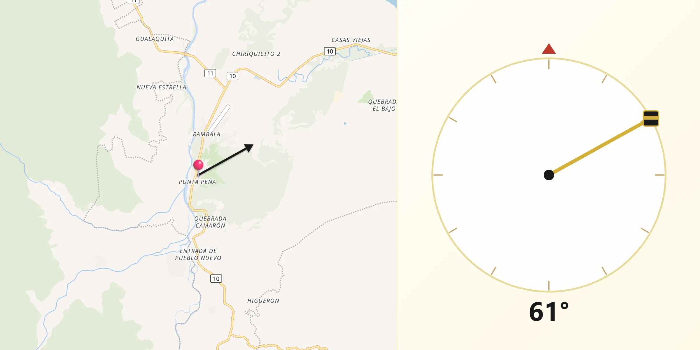 Dirección de la Qibla desde Punta Peña