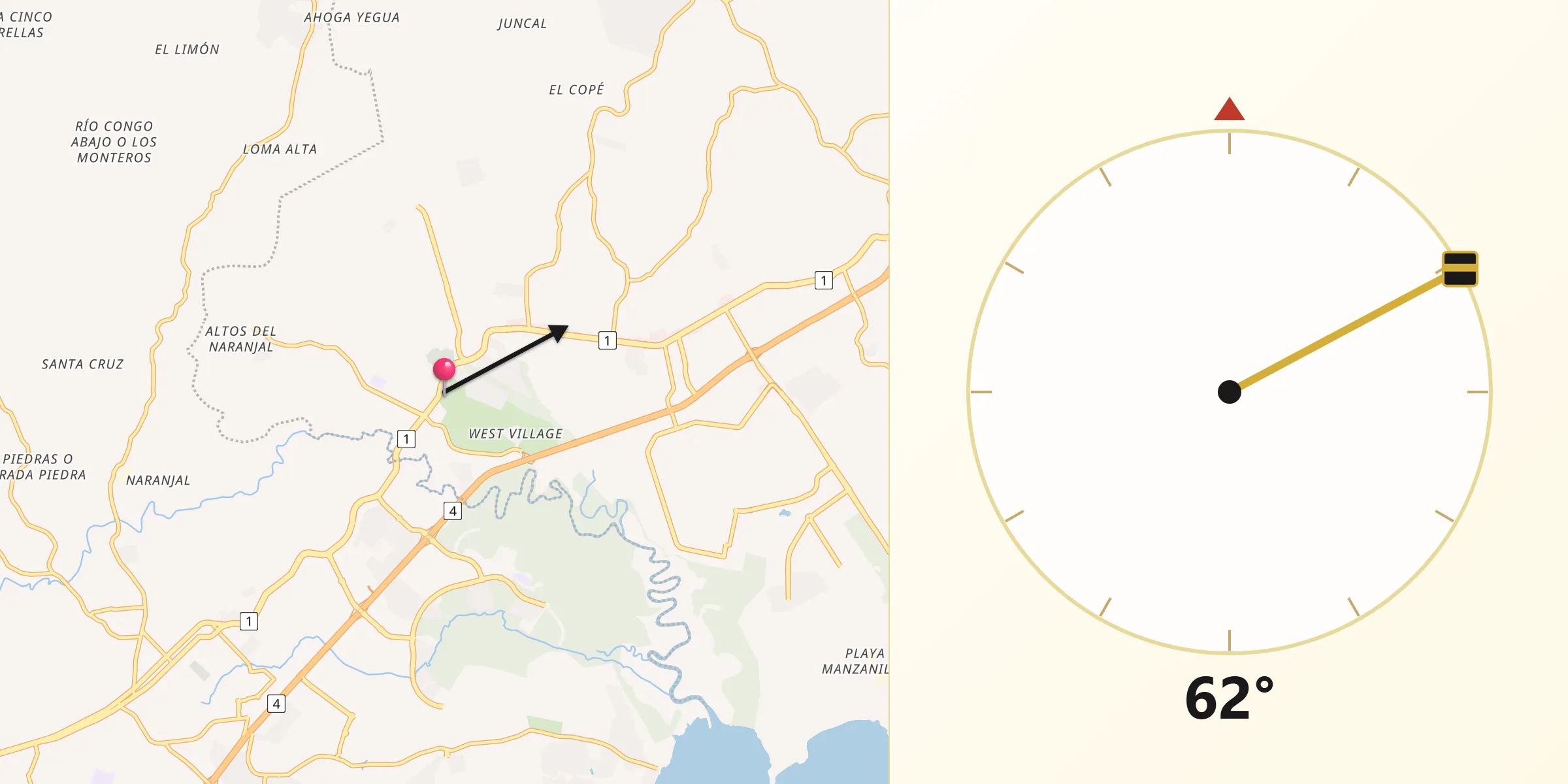 Dirección de la Qibla desde Hato Montaña