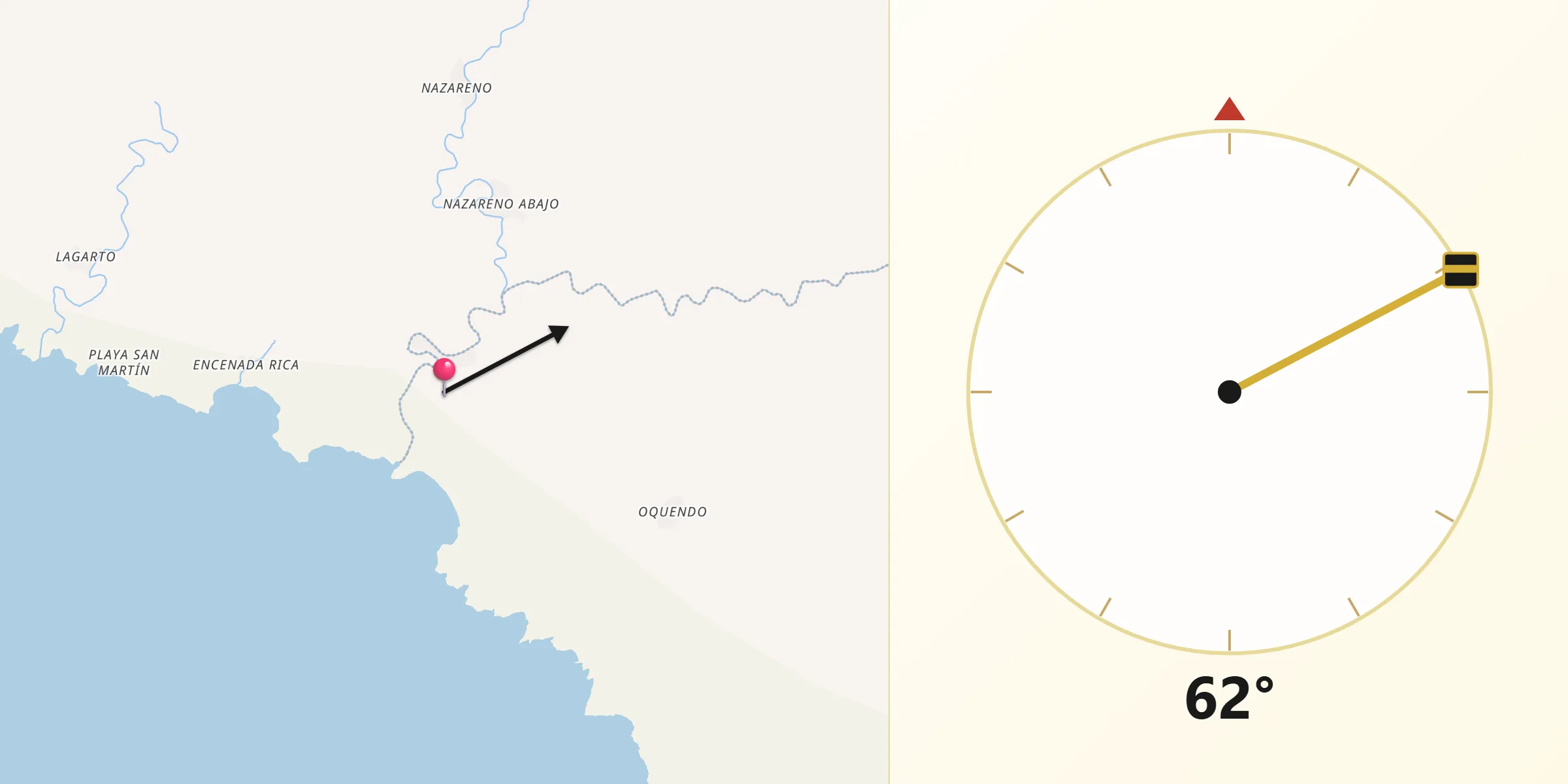 Dirección de la Qibla desde Pásiga