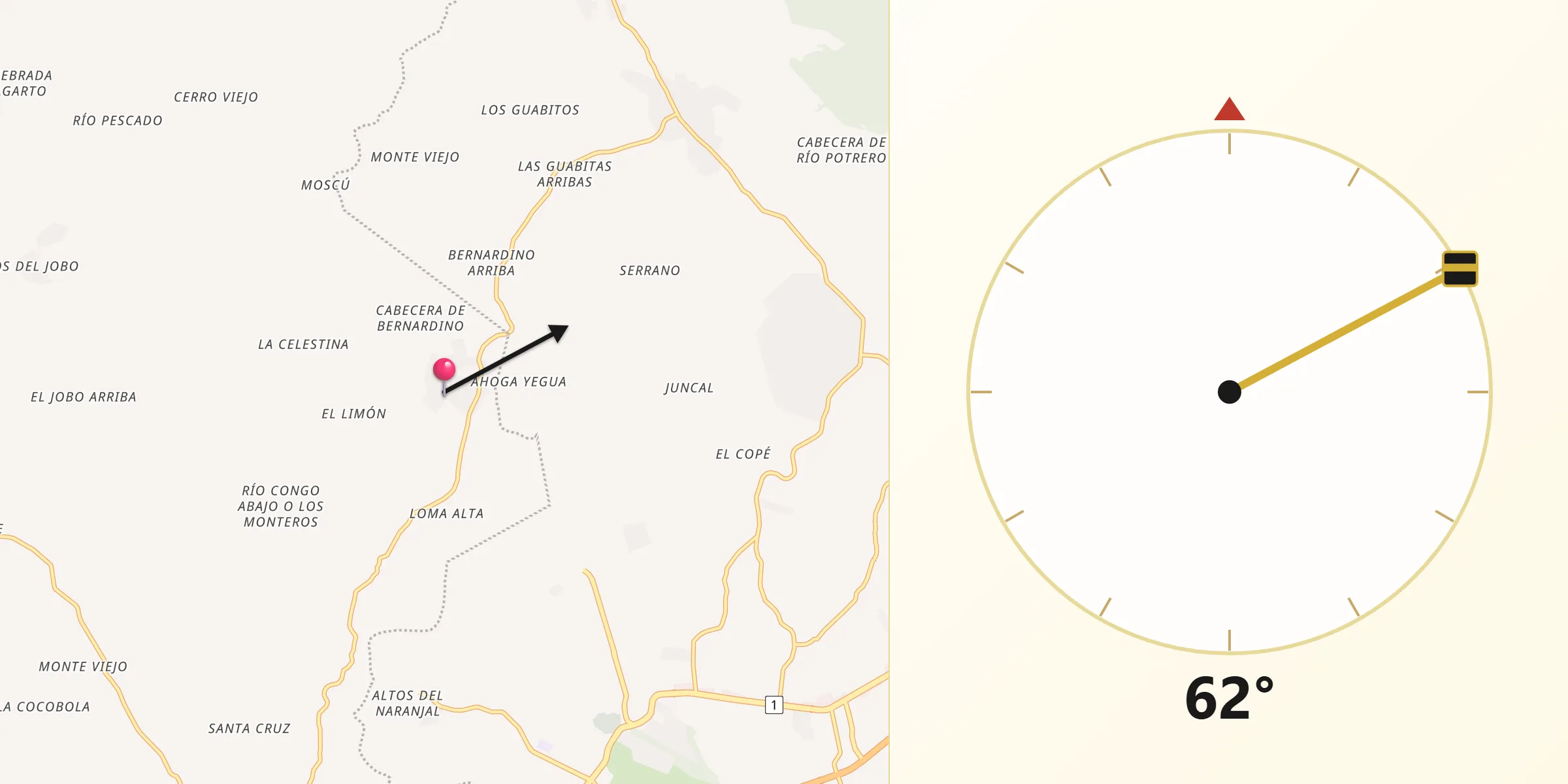 Dirección de la Qibla desde Río Congo