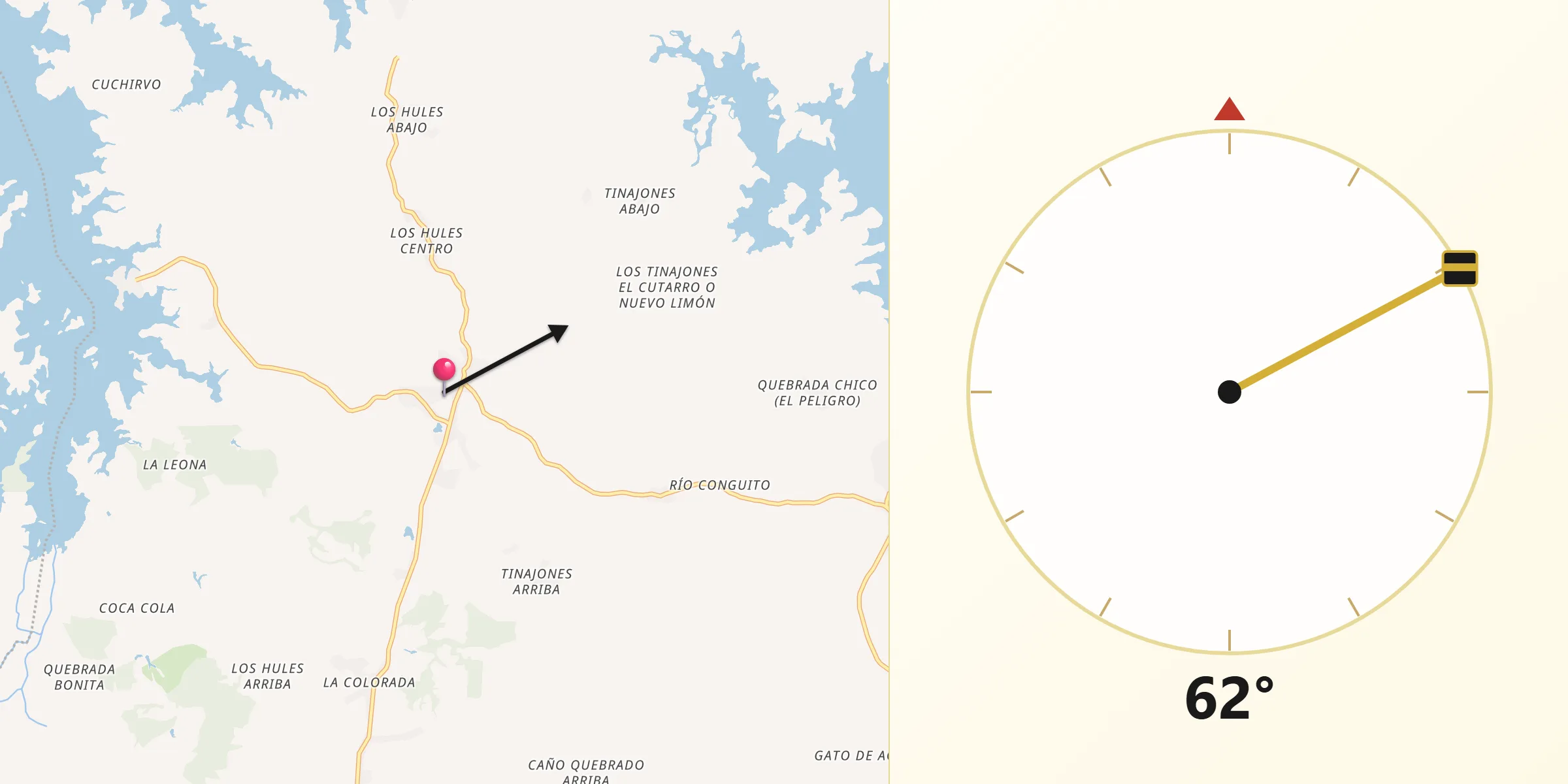 Dirección de la Qibla desde Cerro Cama