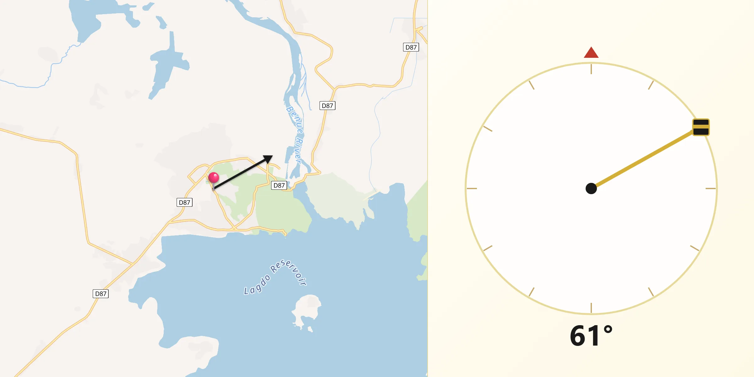 Direction vers la Qibla depuis Lagdo