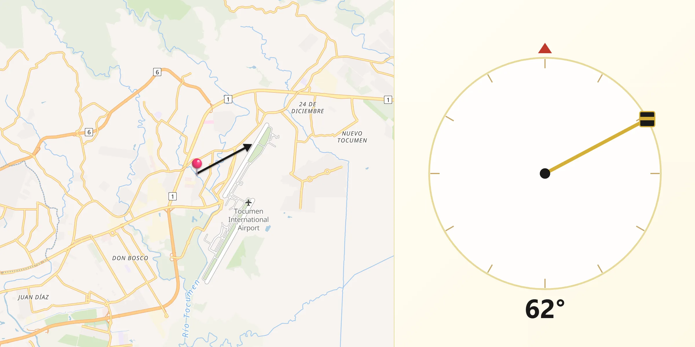 Dirección de la Qibla desde Nuevo Belén