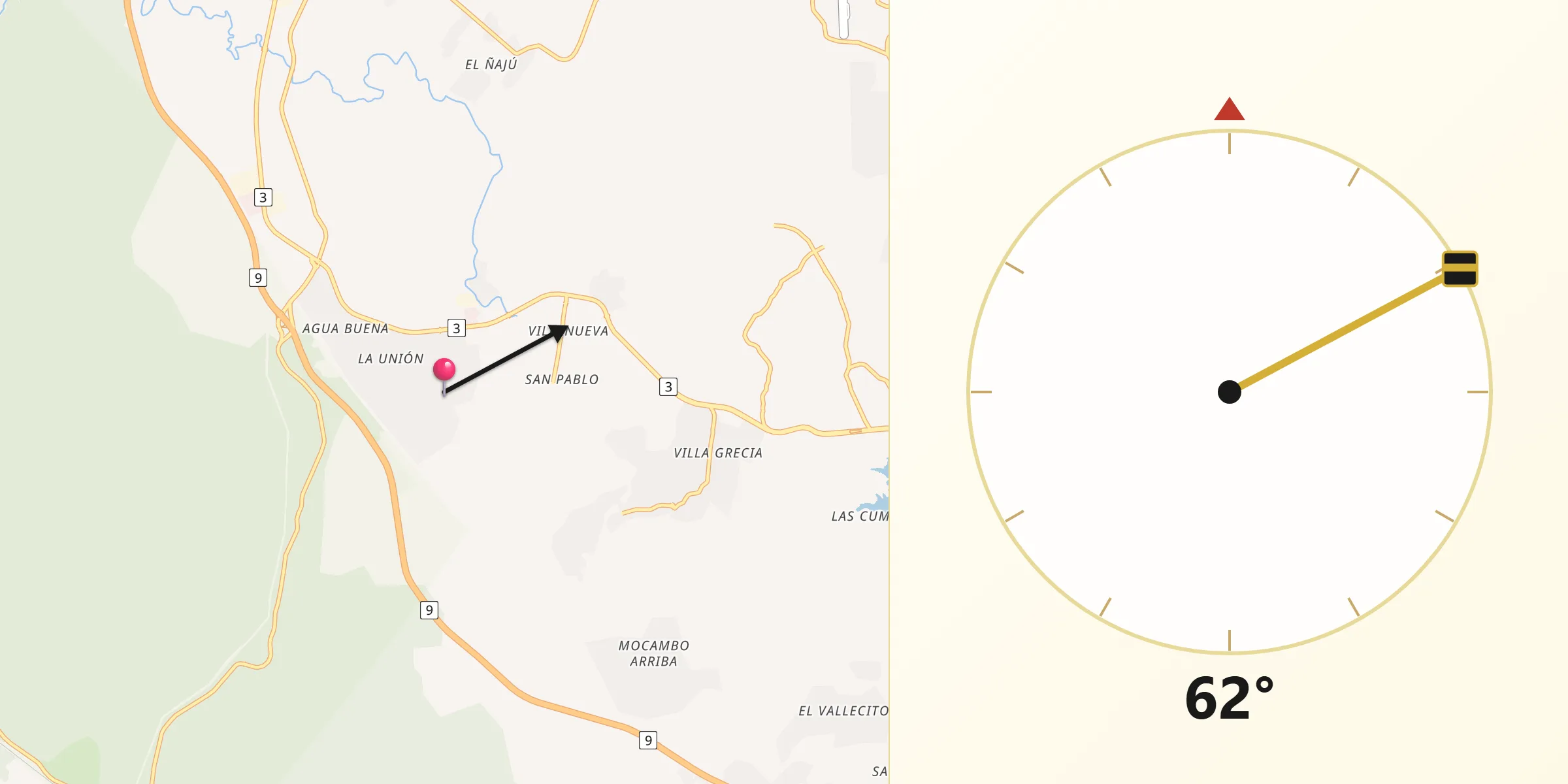 Dirección de la Qibla desde San Vicente