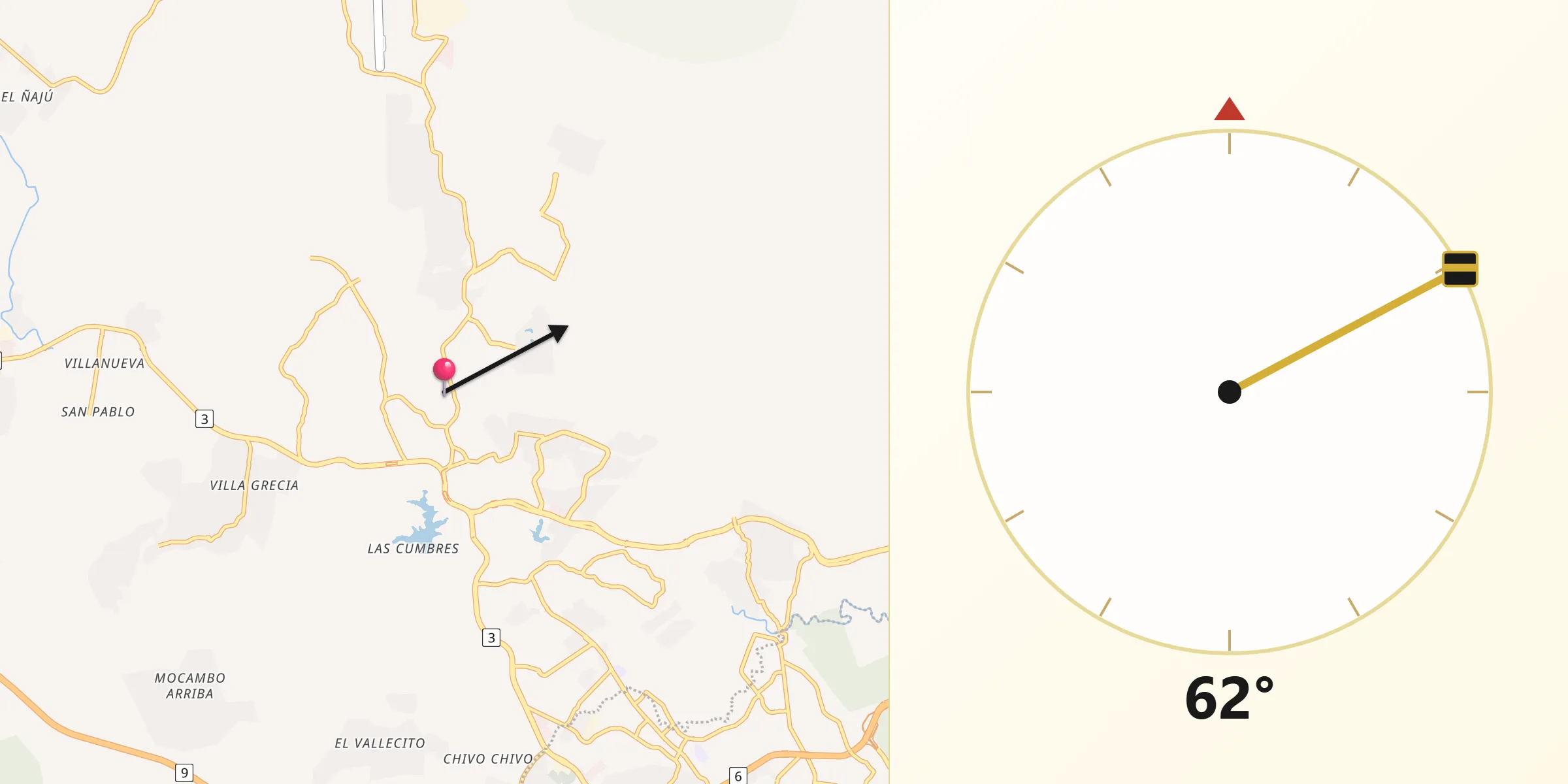 Dirección de la Qibla desde La Cabima
