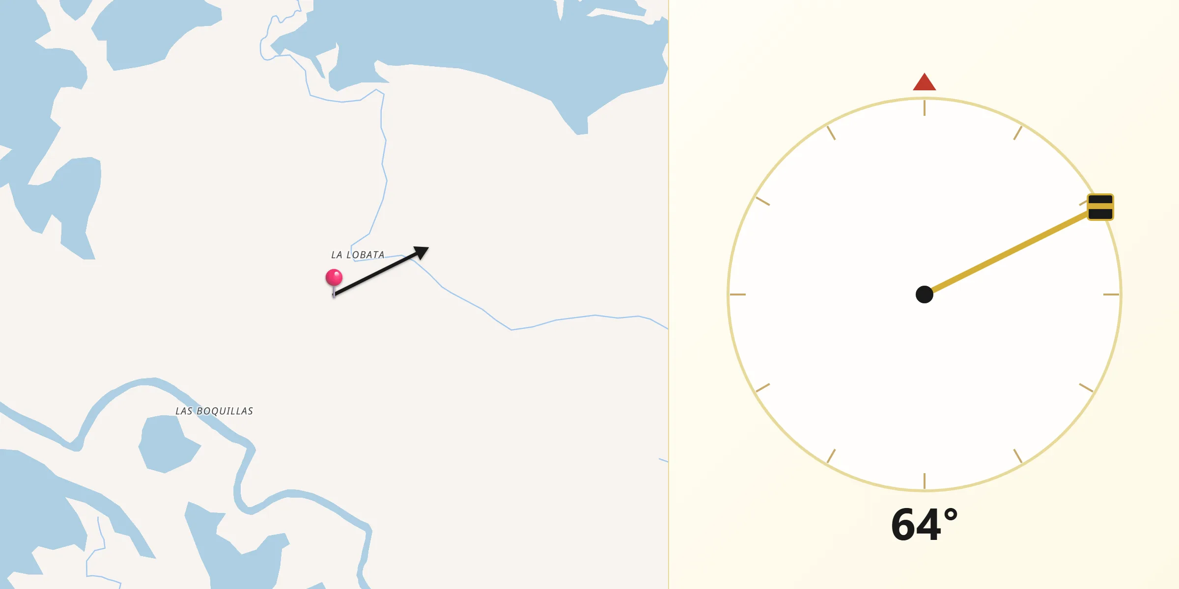 Dirección de la Qibla desde Mompós