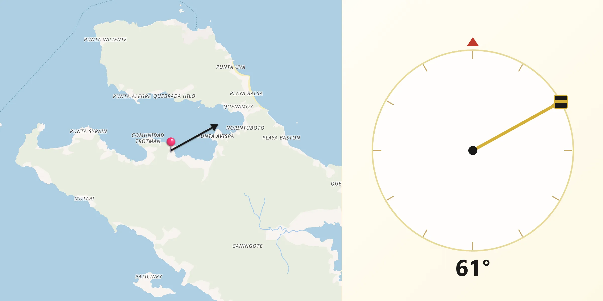 Dirección de la Qibla desde Bahía Azul