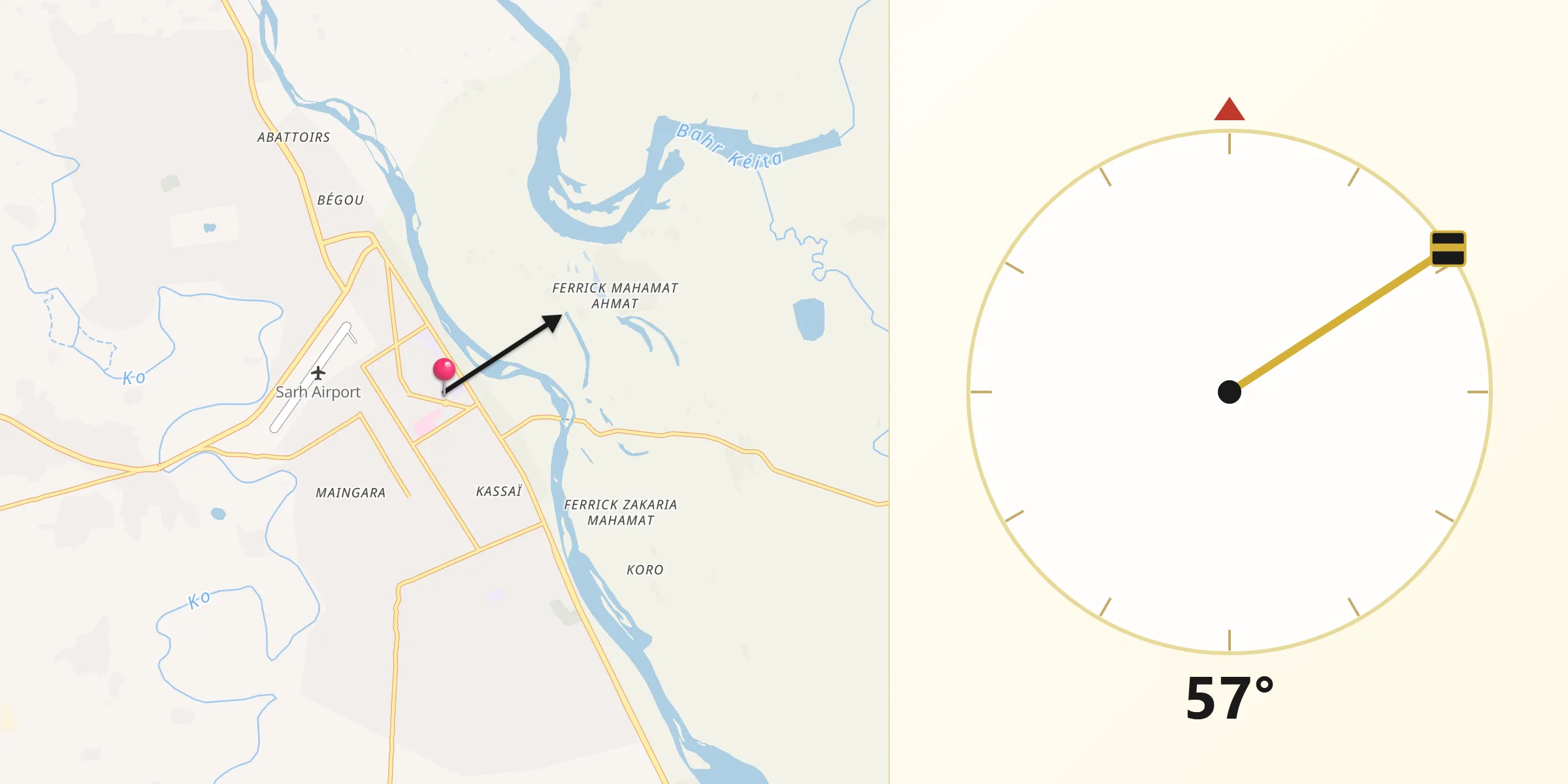 Direction vers la Qibla depuis Sarh