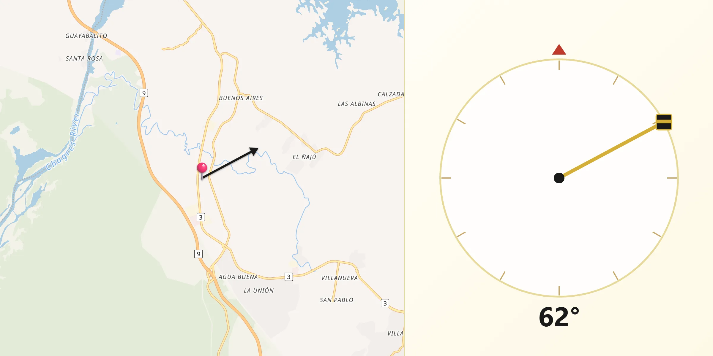 Dirección de la Qibla desde Chilibre