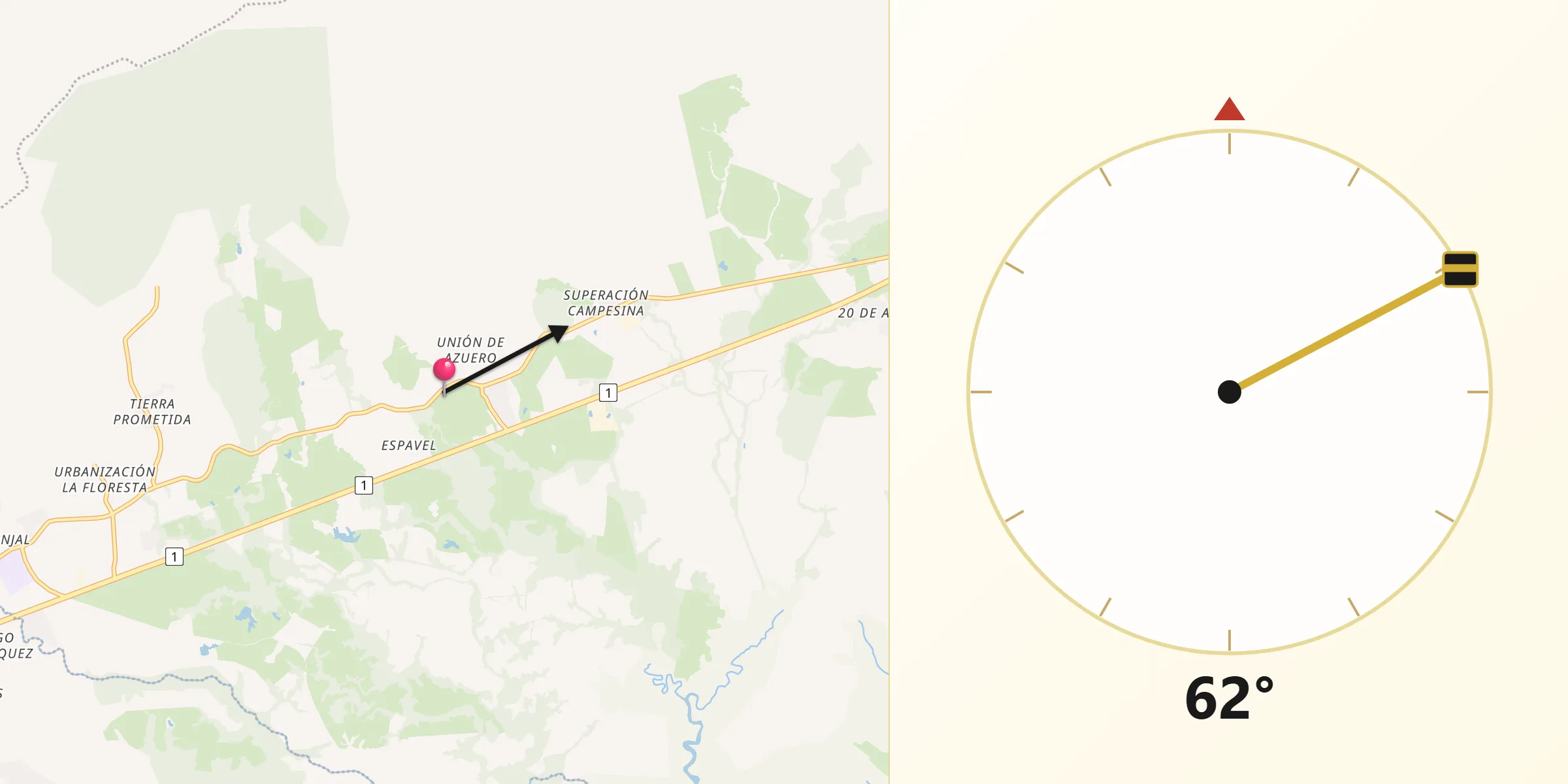 Dirección de la Qibla desde Unión de Azuero