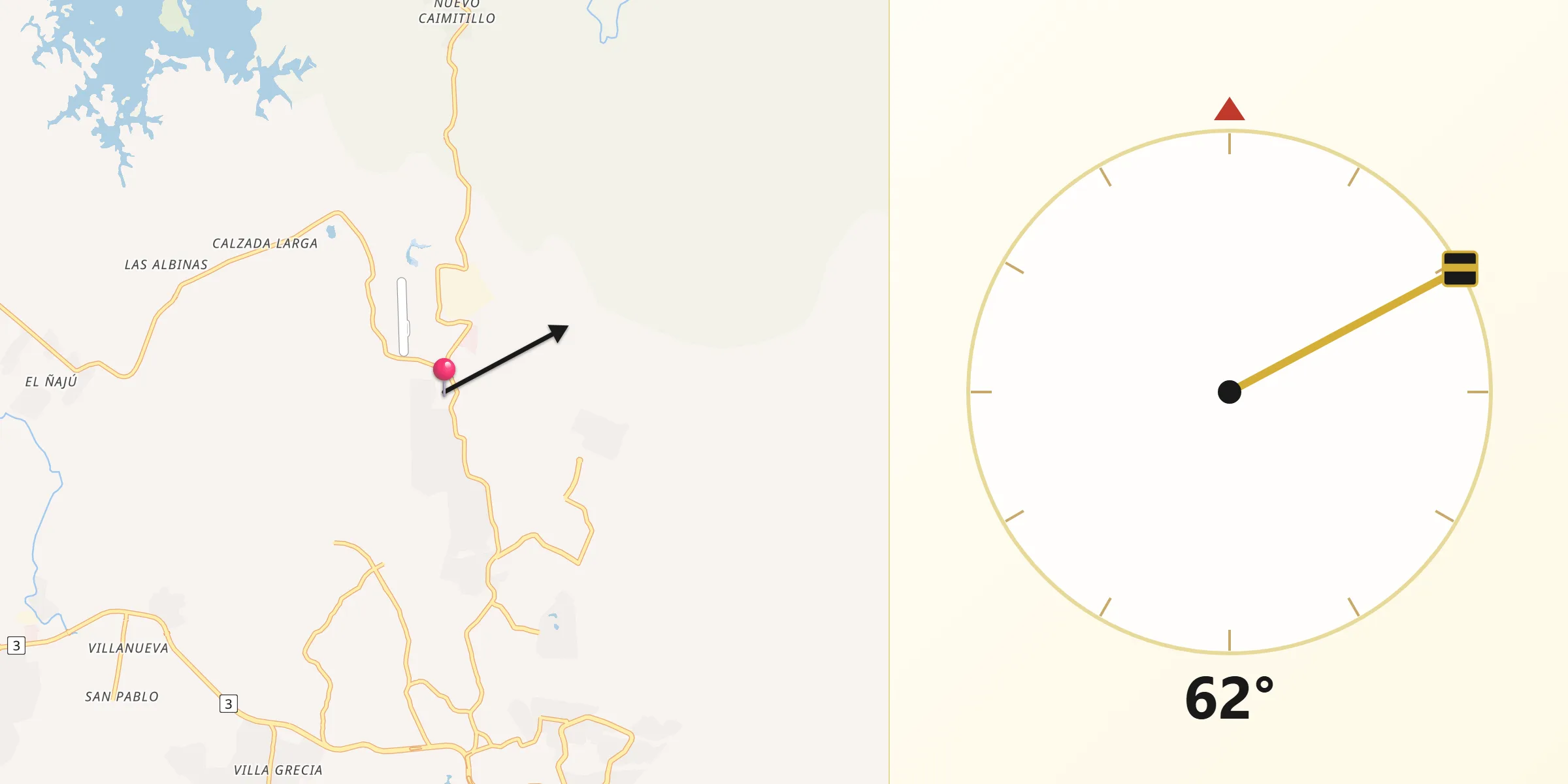 Dirección de la Qibla desde Caimitillo