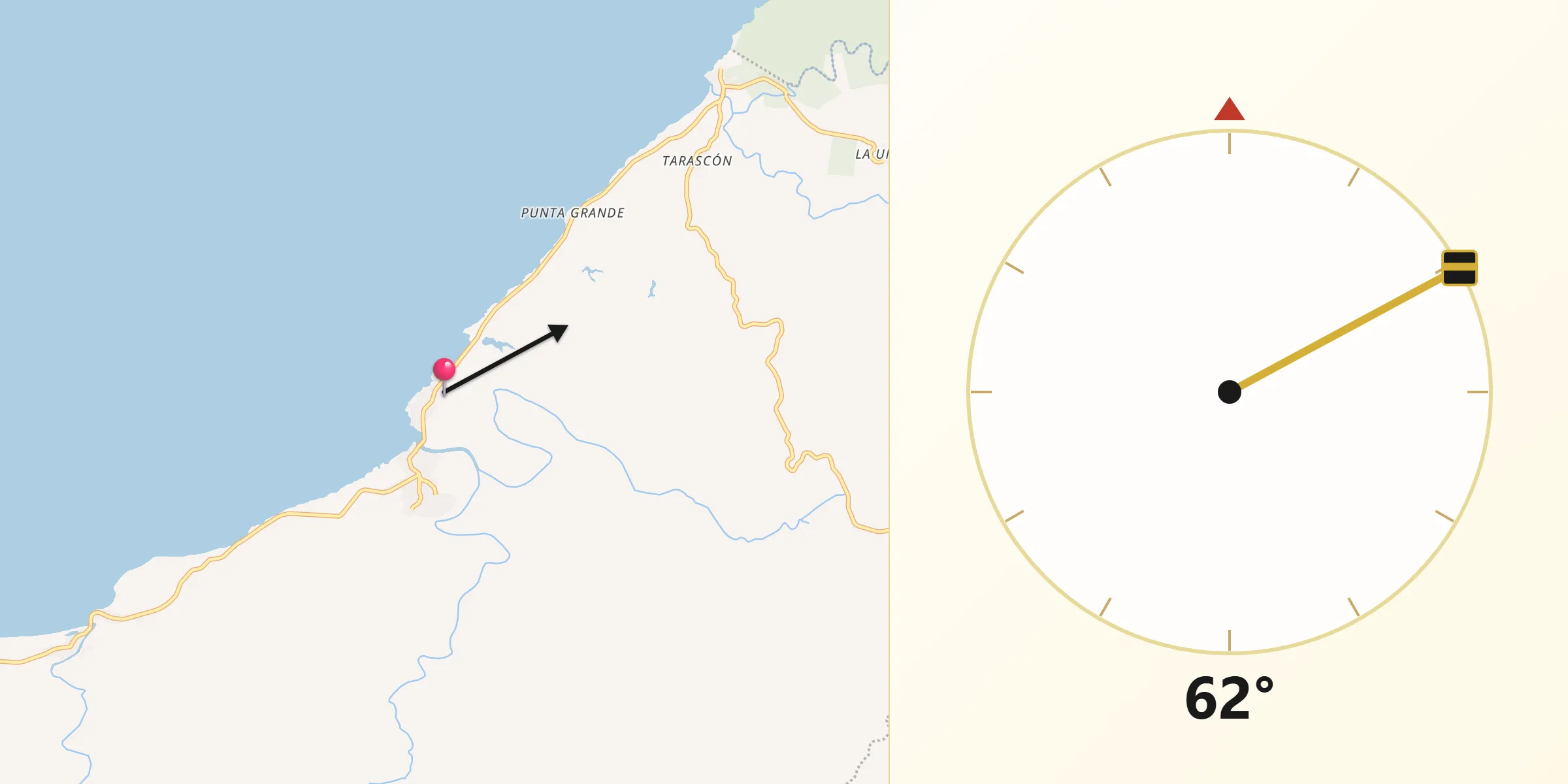Dirección de la Qibla desde Nuevo Chagres