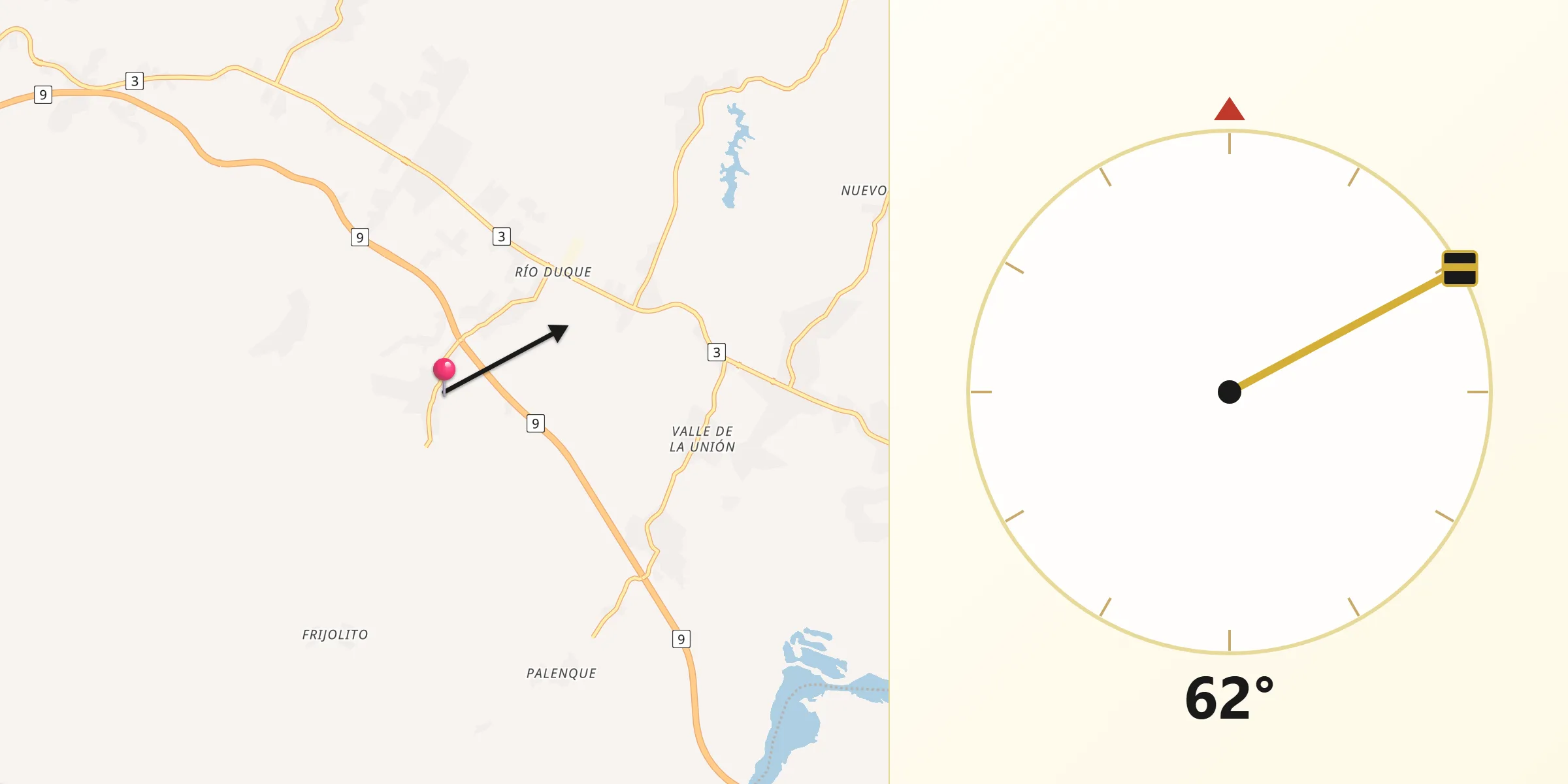 Dirección de la Qibla desde El Giral